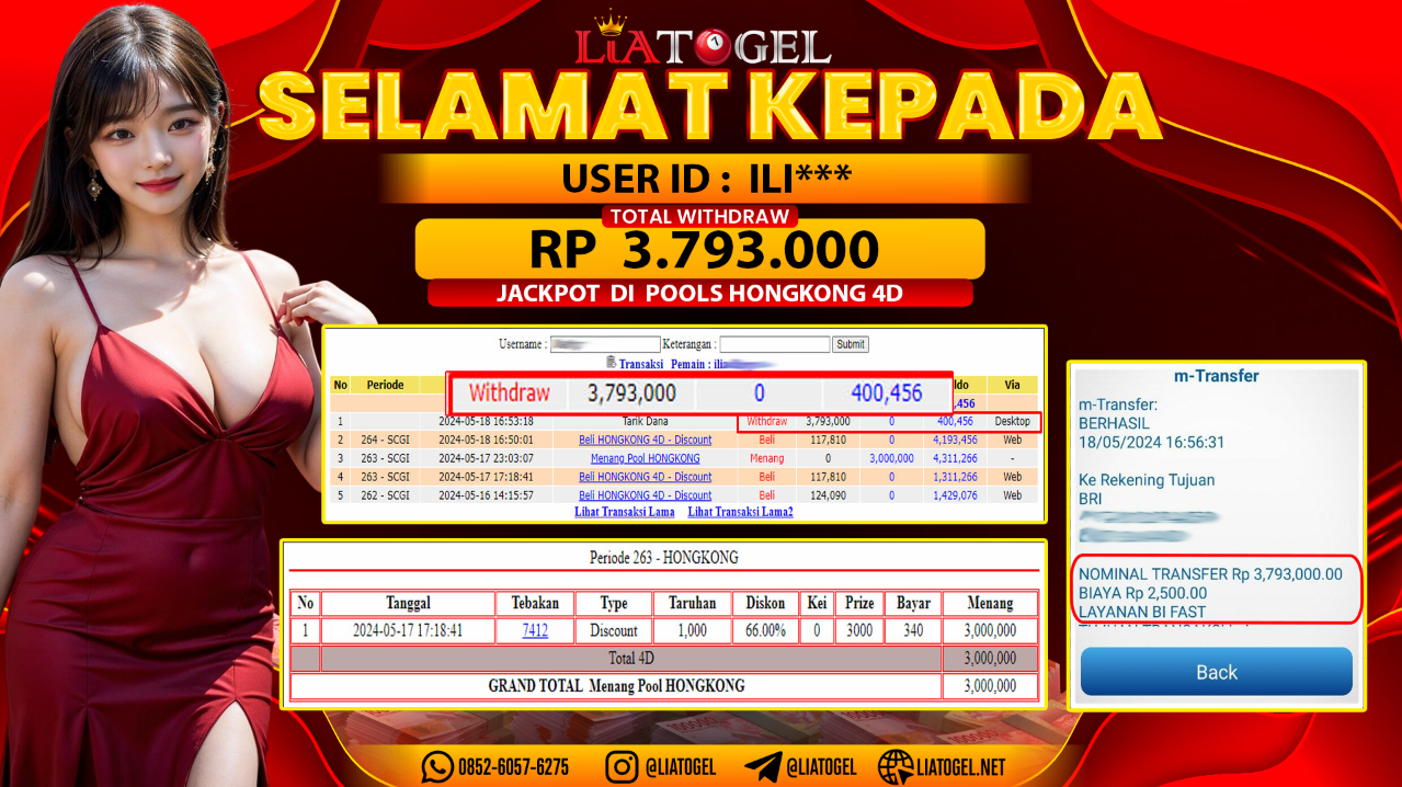 LIATOGEL - JACKPOT POOLS HONGKONG 4D GAMES ï»¿ RP 3.793.000,- LUNAS