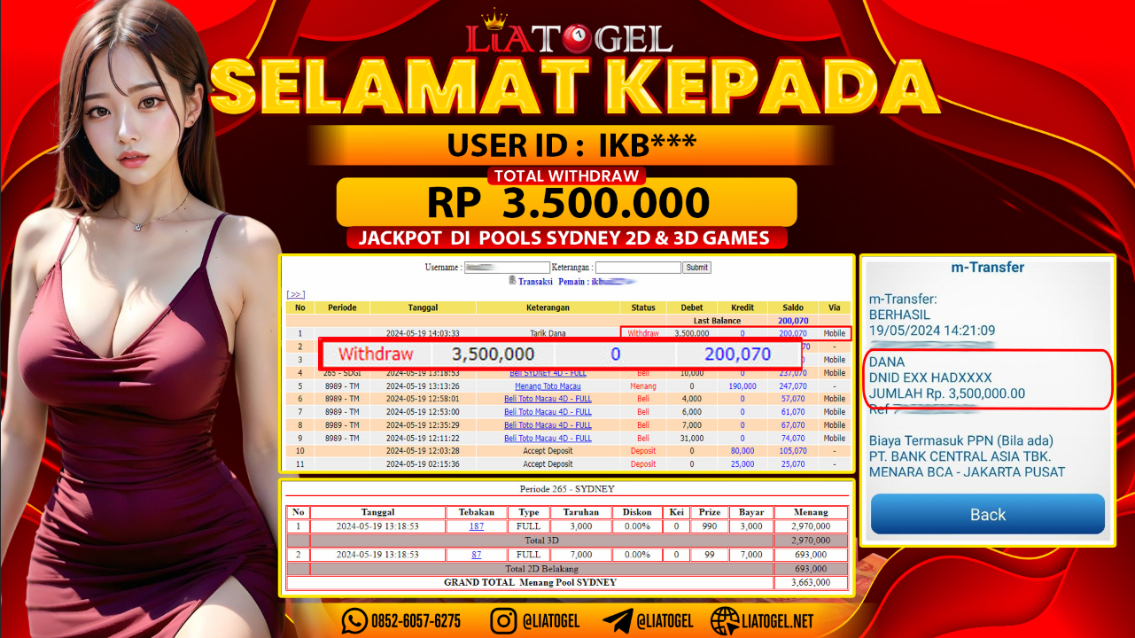 LIATOGEL - JACKPOT POOLS SYDNEY 2D & 3D GAMES ï»¿ RP 3.500.000,- LUNAS