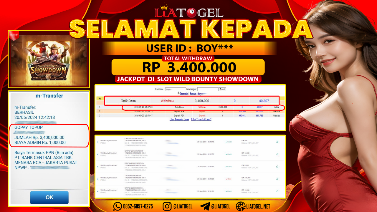 LIATOGEL - JACKPOT SLOT GAMES WILD BOUNTY SHOWDOWNï»¿ RP 3.400.000,- LUNAS