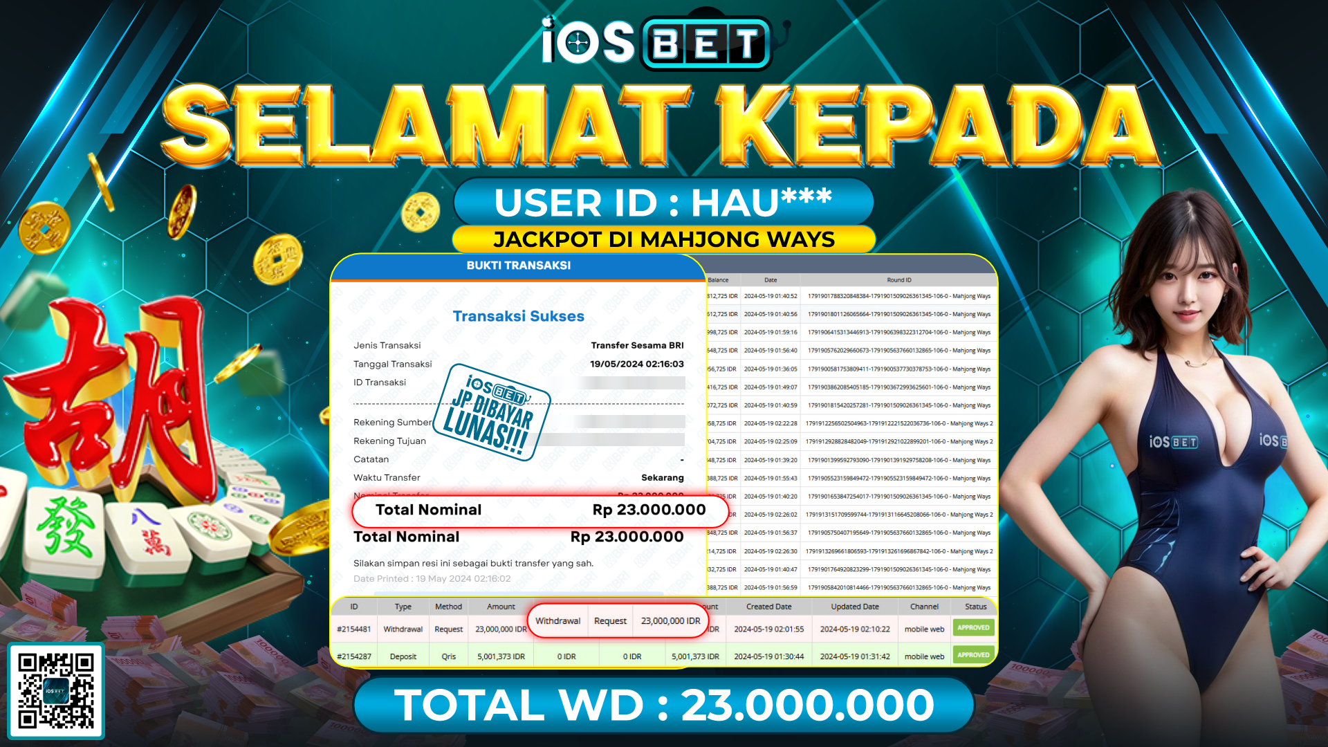 Bukti Pembayaran LUNAS SLOT GAMES GACOR Rp.23.000.000,-