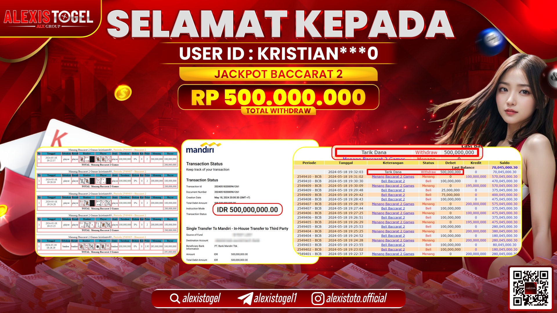 ALEXISTOGEL JACKPOT BACCARAT 2 RP. 500.000.000 LUNAS