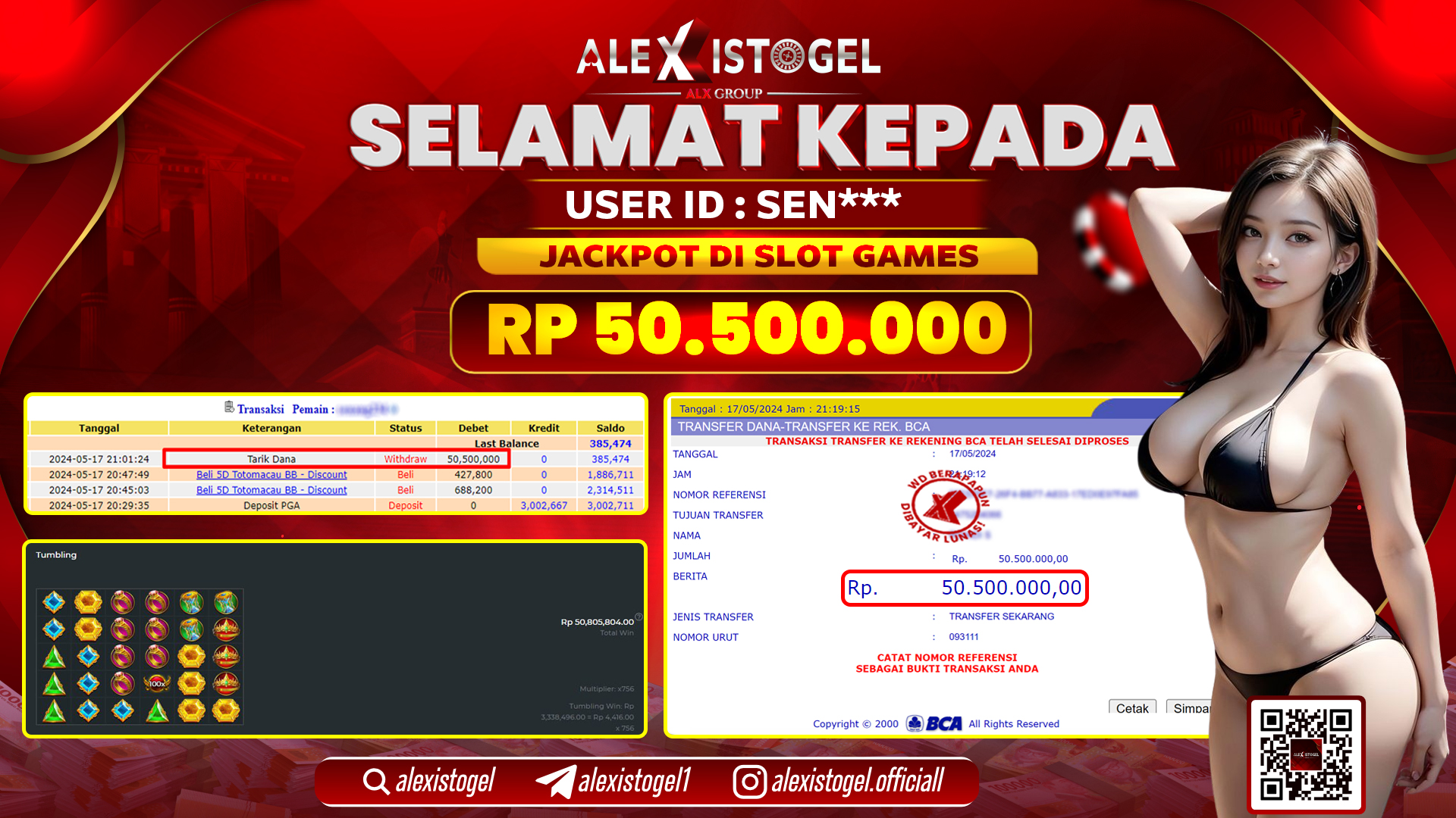 ALEXISTOGEL JACKPOT SLOT GAMES RP. 50.500.000 LUNAS