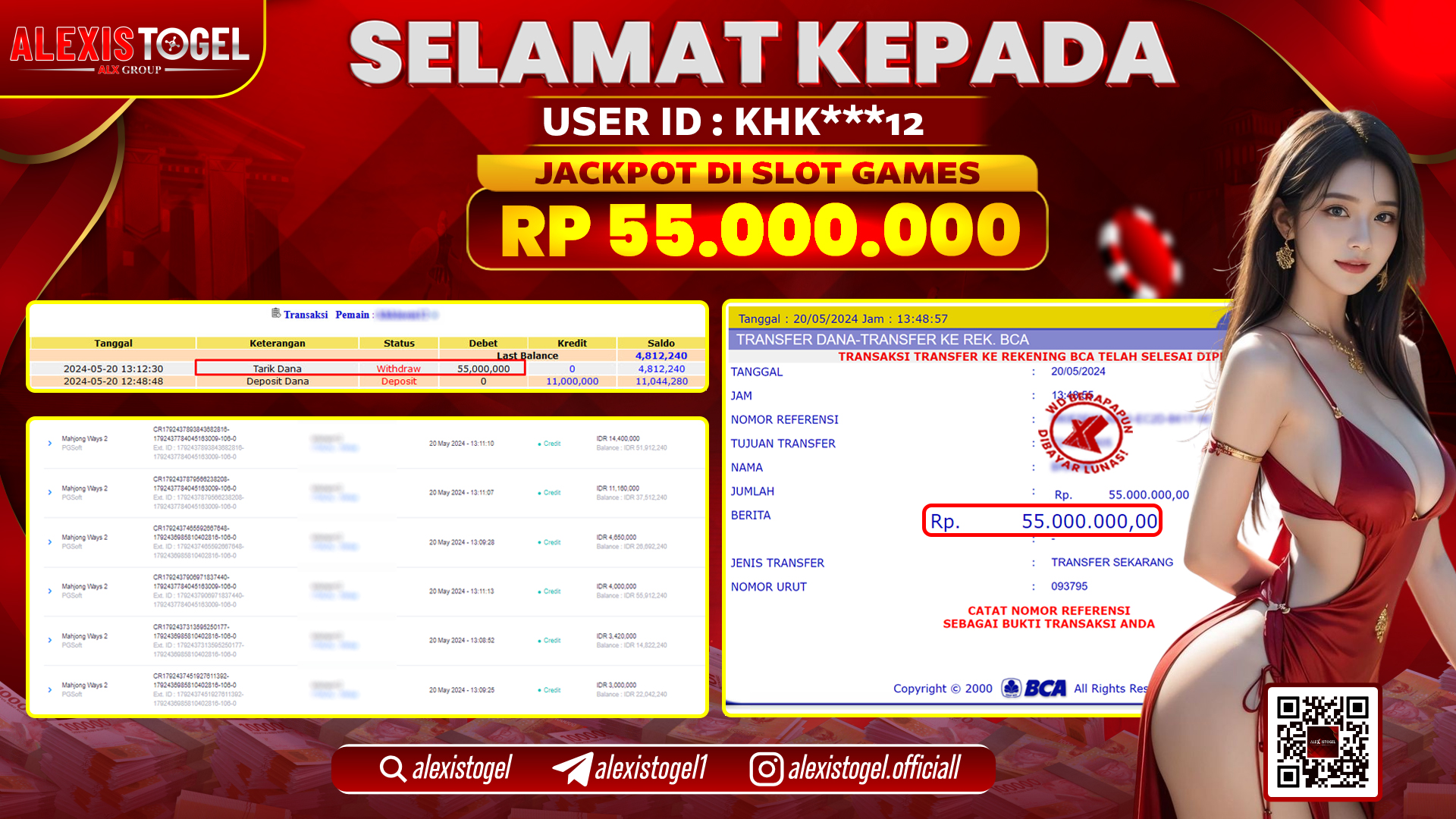 ALEXISTOGEL JACKPOT SLOT GAMES RP. 55.000.000 LUNAS