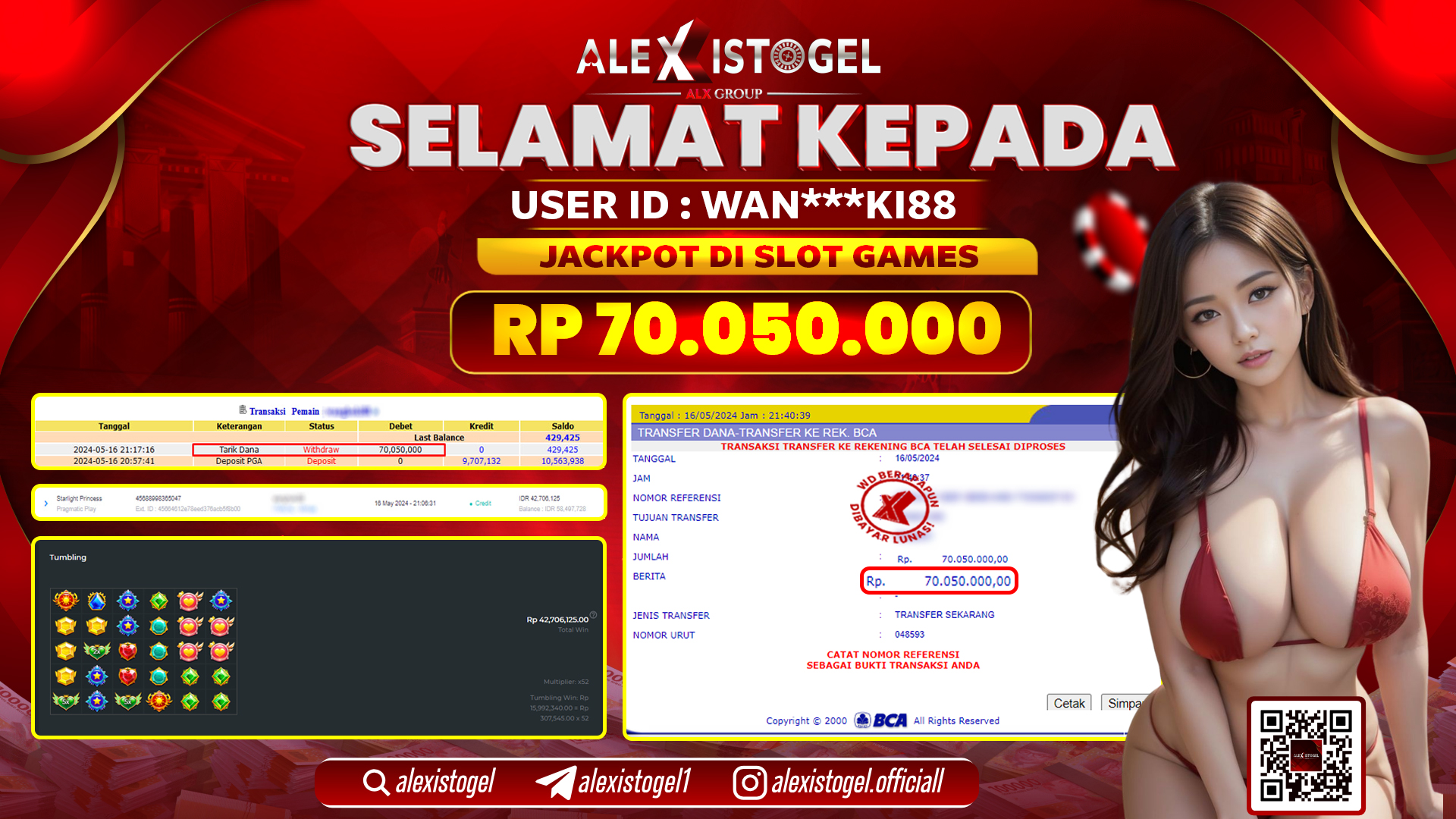 ALEXISTOGEL JACKPOT SLOT GAMES RP. 70.050.000 LUNAS
