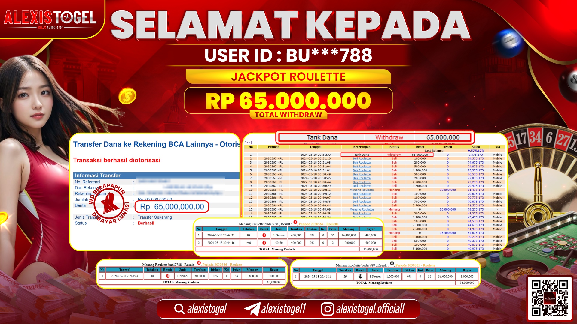 ALEXISTOGEL JACKPOT ROULETTE RP. 65.000.000 LUNAS