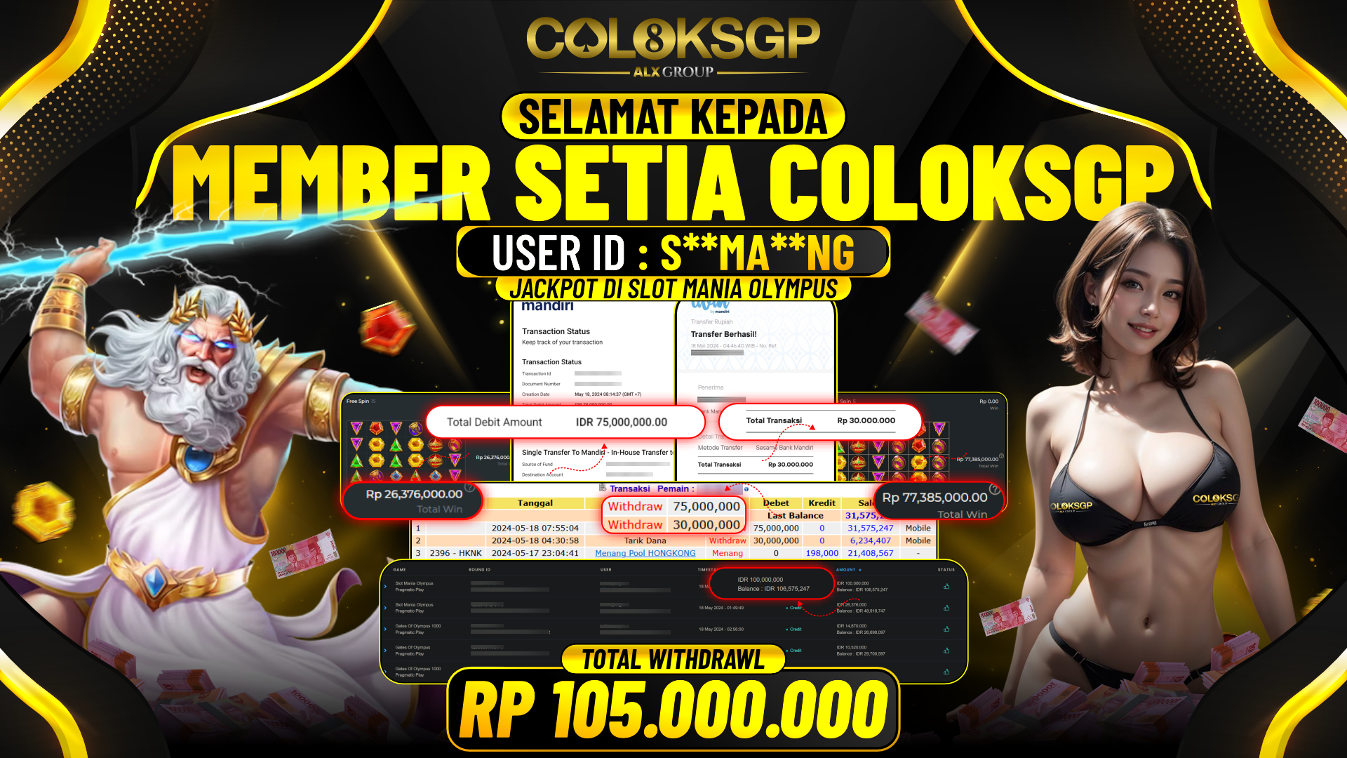 COLOKSGP JACKPOT SLOT GAMES RP 105.000.000 LUNAS