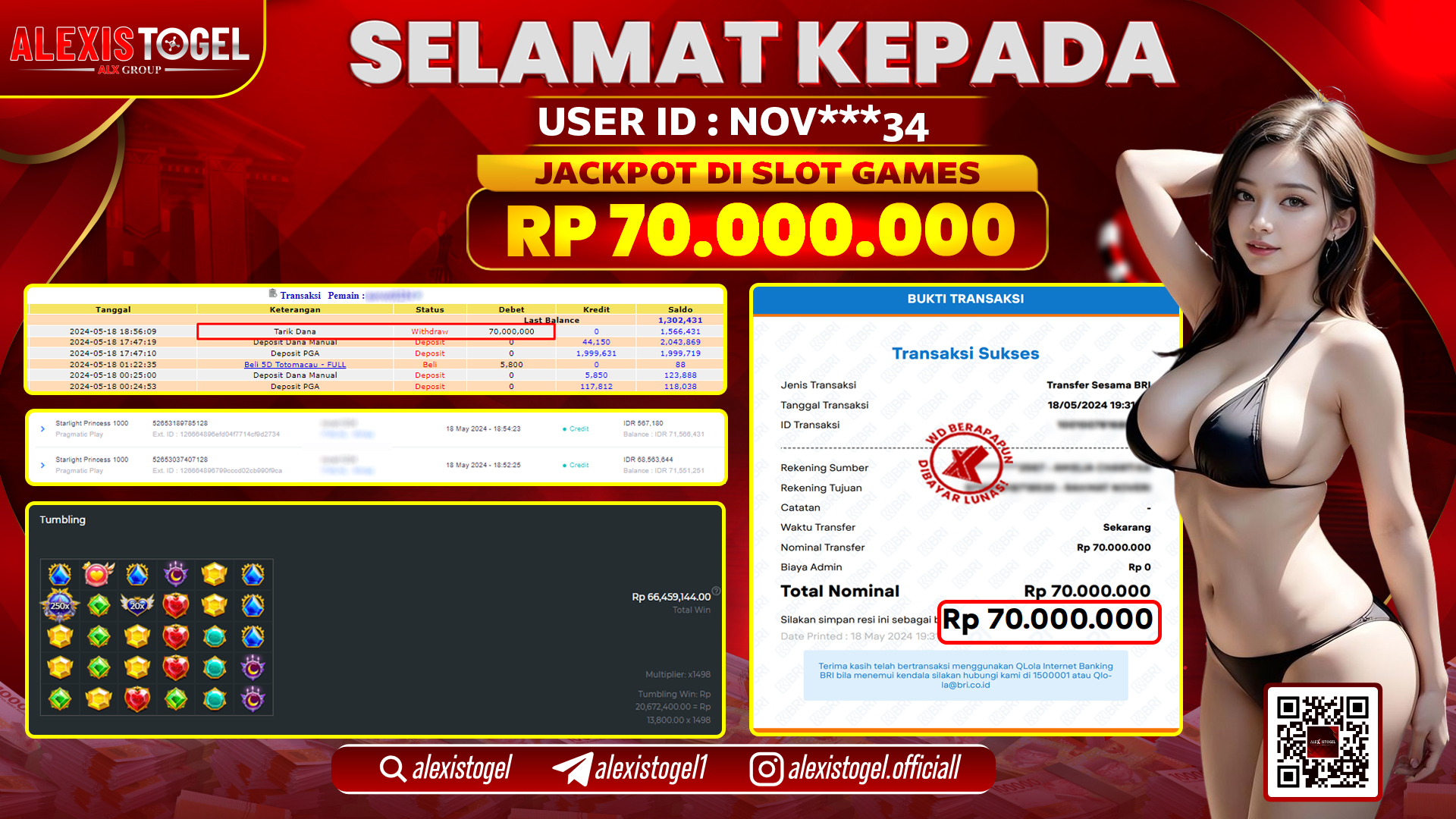 ALEXISTOGEL JACKPOT SLOT GAMES RP. 70.000.000 LUNAS