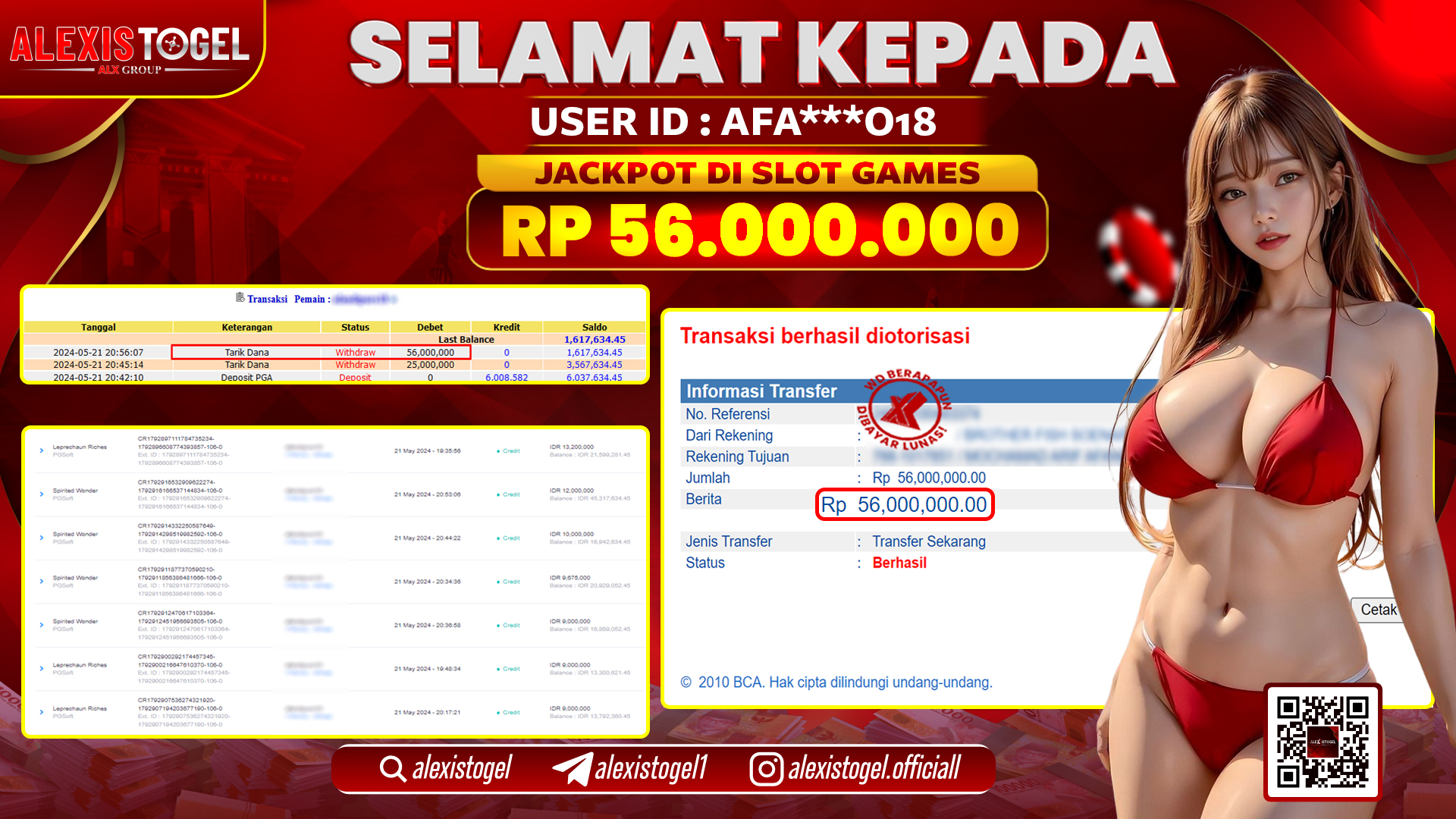 ALEXISTOGEL JACKPOT SLOT GAMES RP. 56.000.000 LUNAS