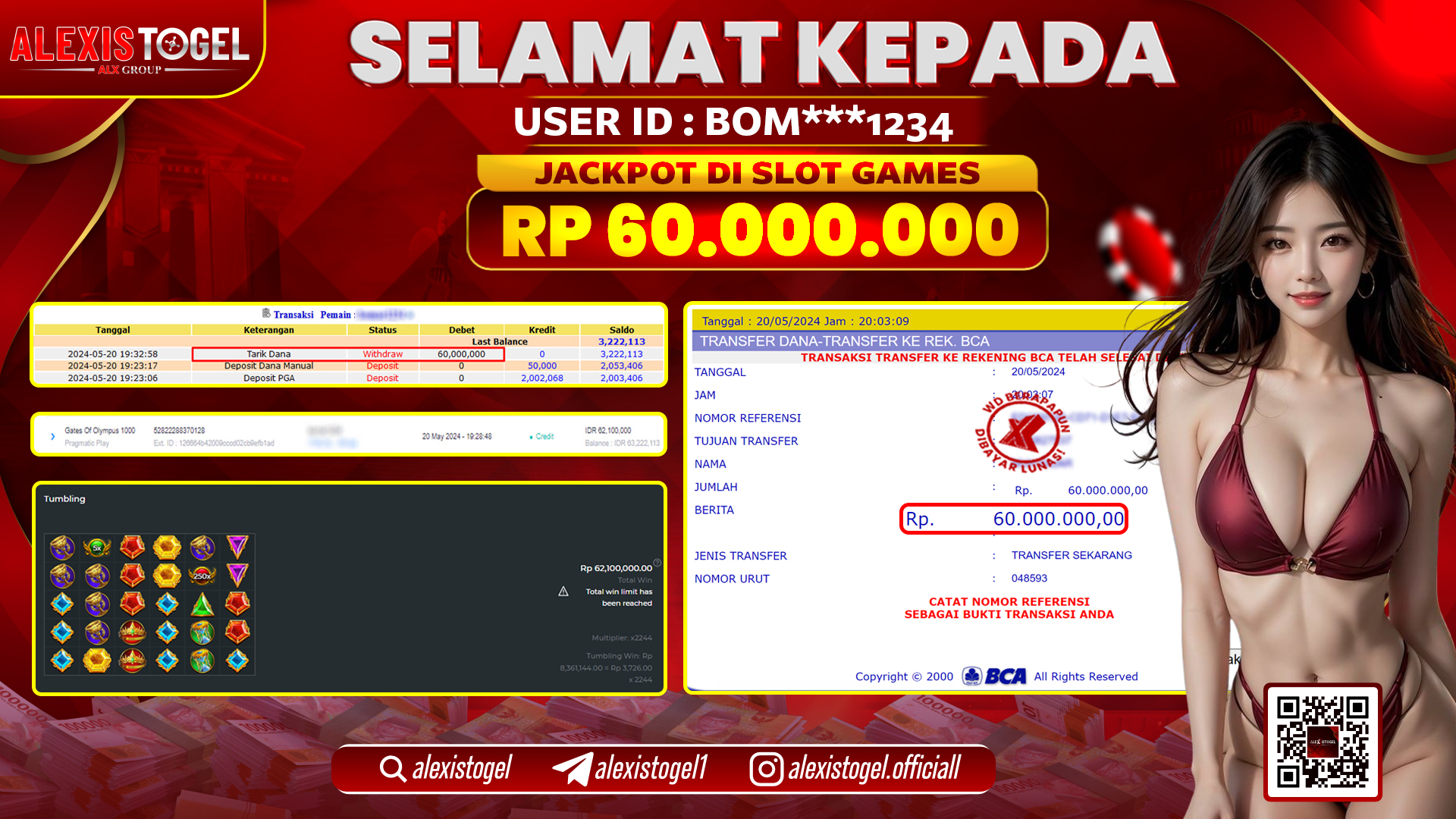 ALEXISTOGEL JACKPOT SLOT GAMES RP. 60.000.000 LUNAS