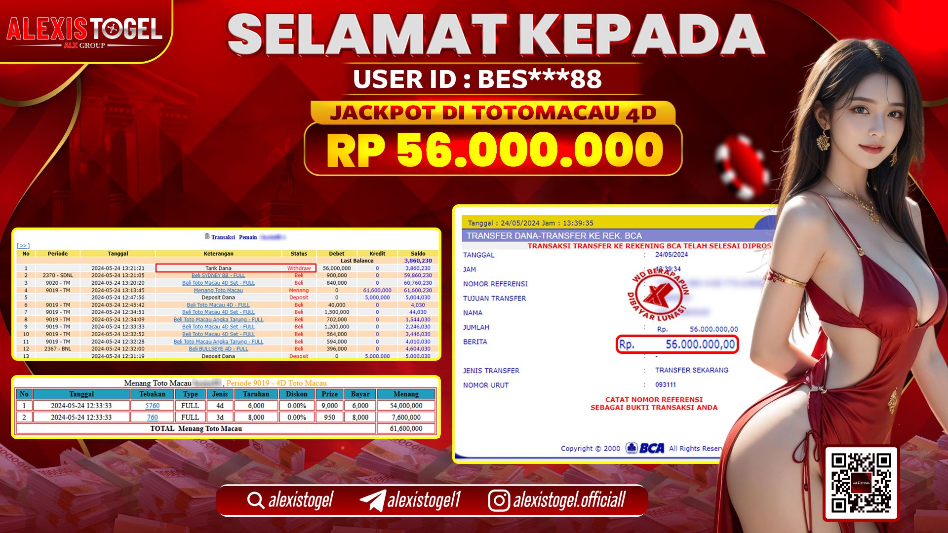 ALEXISTOGEL JACKPOT TOTO MACAU POOLS RP. 56.000.000 LUNAS