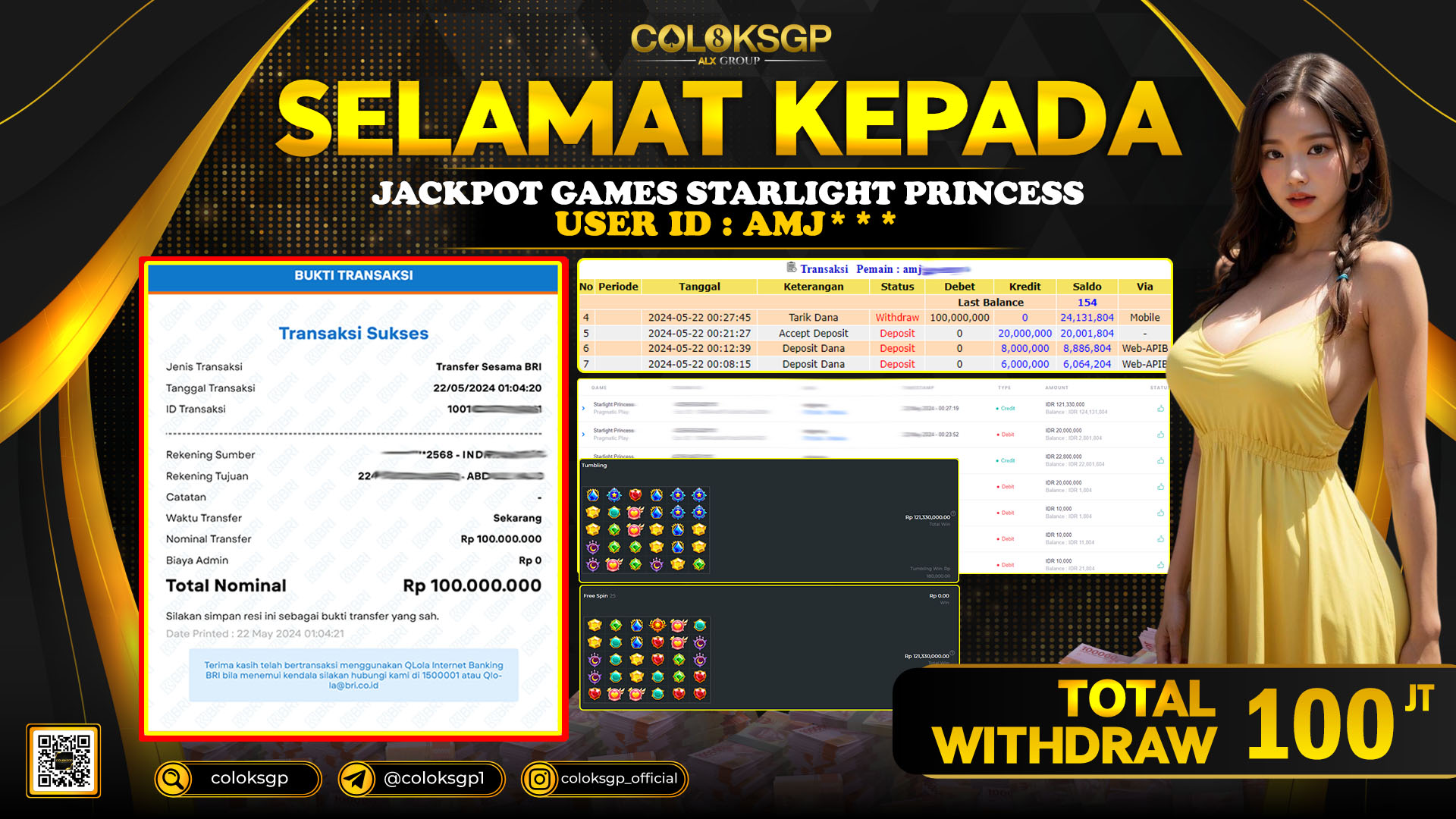 COLOKSGP JACKPOT SLOT GAMES RP 100.000.000 LUNAS