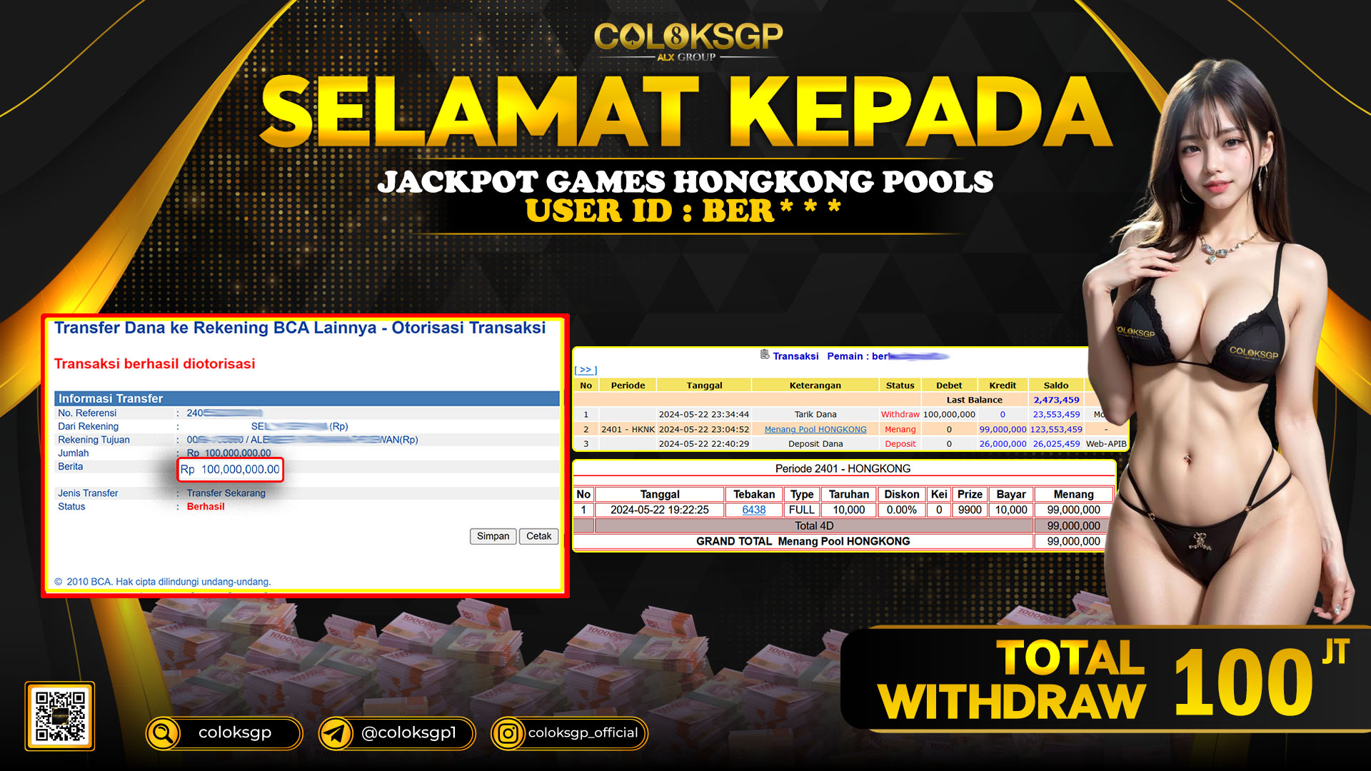 COLOKSGP JACKPOT HONGKONG POOLS RP 100.000.000 LUNAS