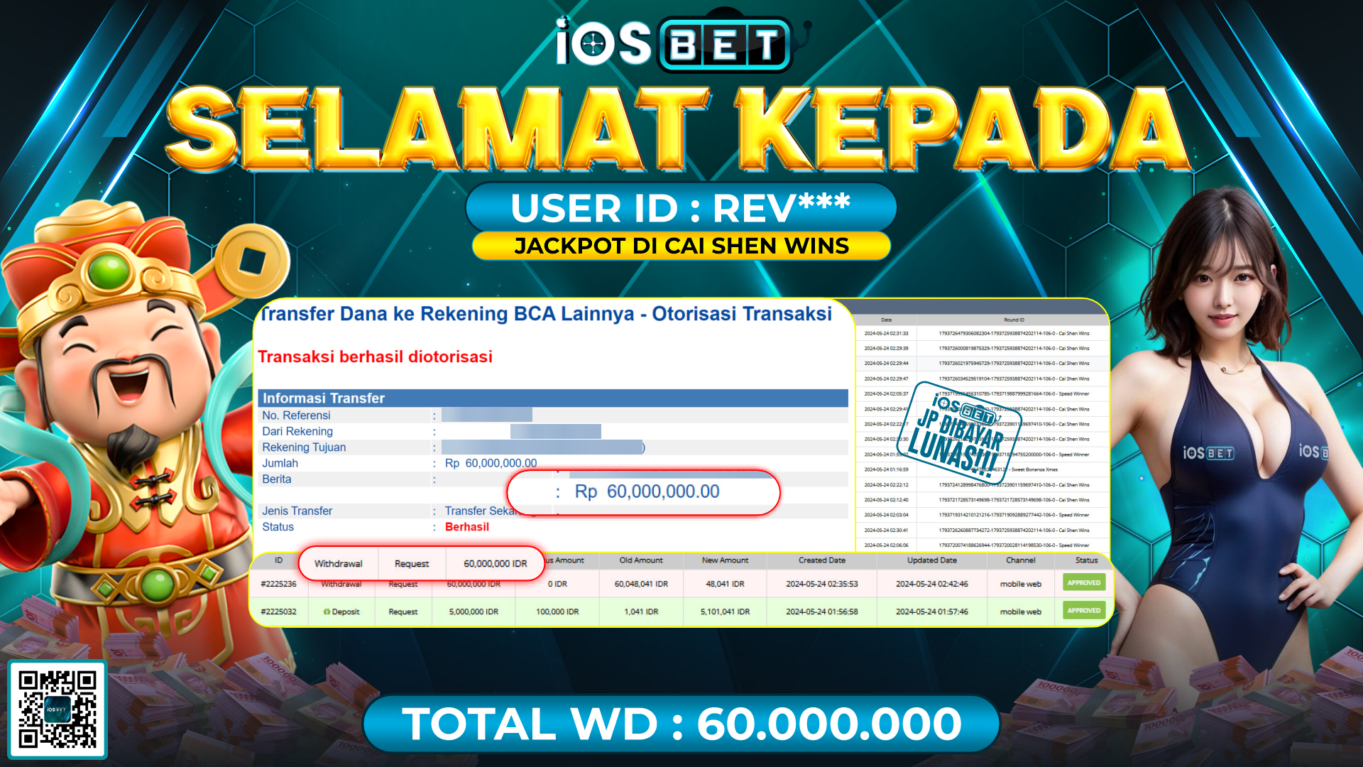 Bukti Pembayaran LUNAS SLOT GAMES GACOR Rp.60.000.000,-