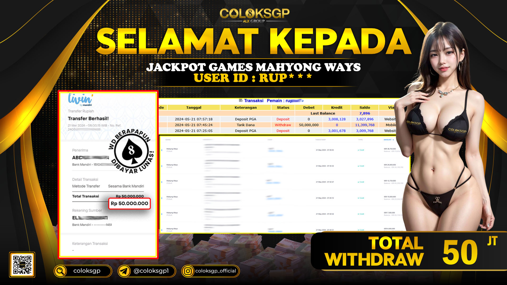COLOKSGP JACKPOT SLOT GAMES RP 70.000.000 LUNAS