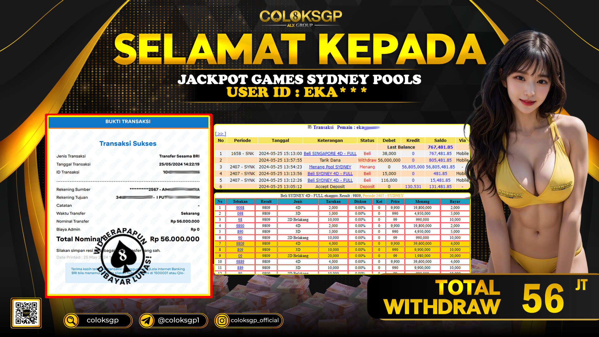 COLOKSGP JACKPOT SYDNEY POOLS RP 56.000.000 LUNAS