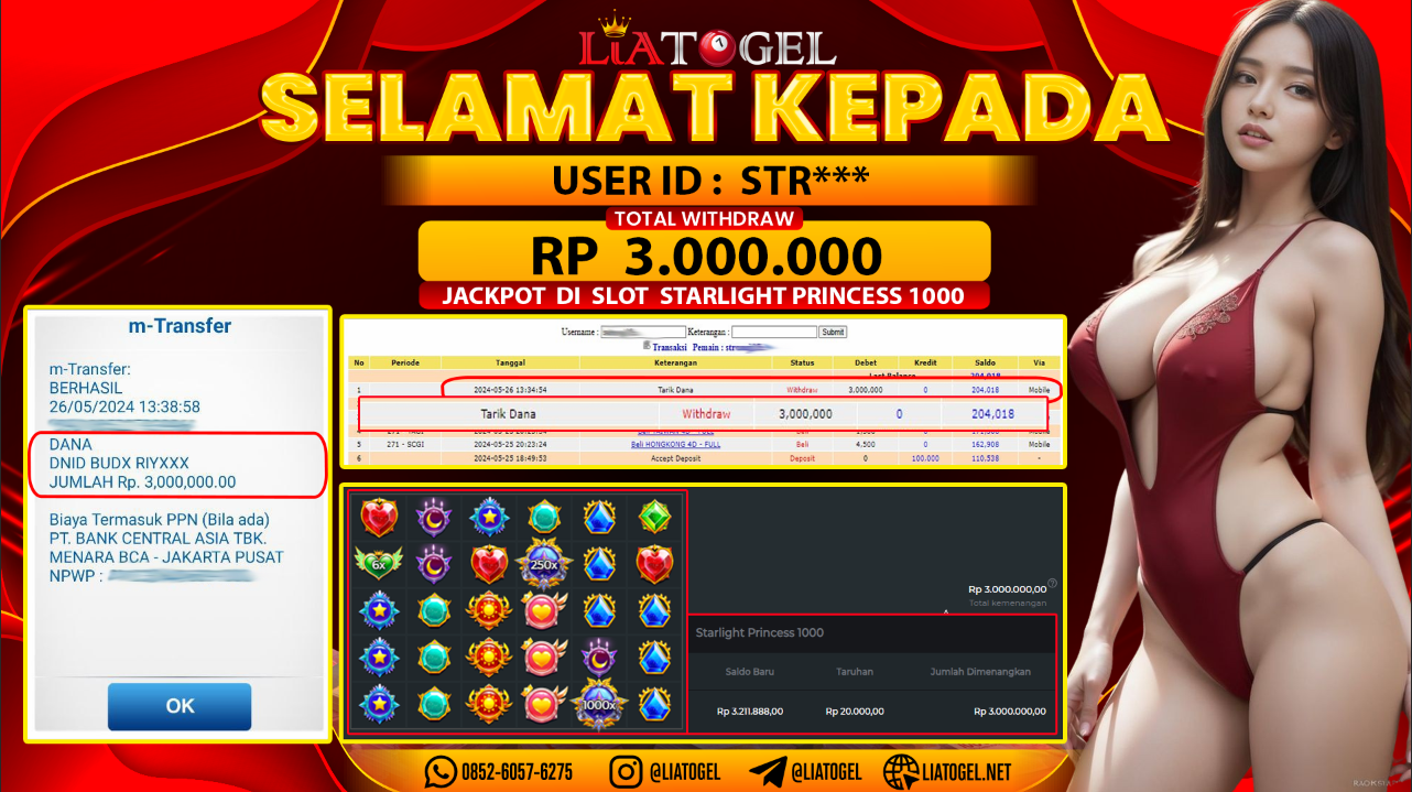 LIATOGEL - JACKPOT SLOT STARLIGHT PRINCESS 1000 GAMES  RP 3.000.000,- LUNAS