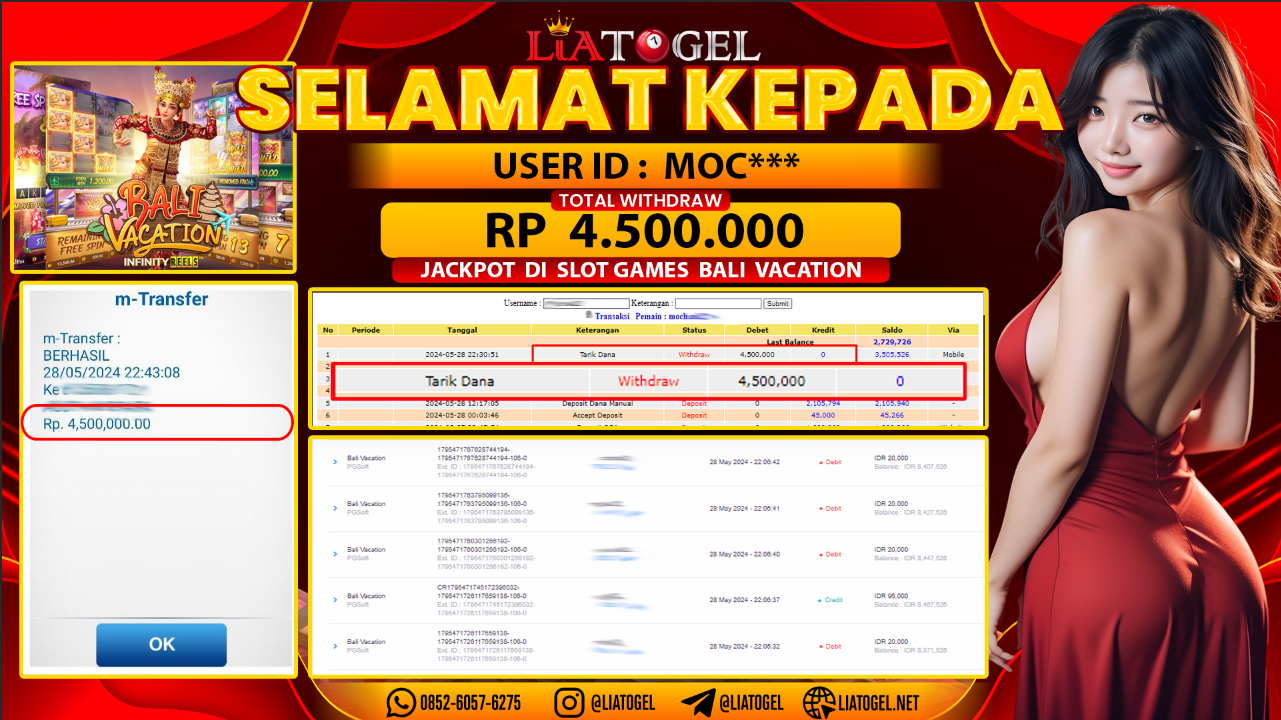 LIATOGEL - JACKPOT SLOT GAMES BALI VACATIONï»¿ RP 4.500.000,- LUNAS