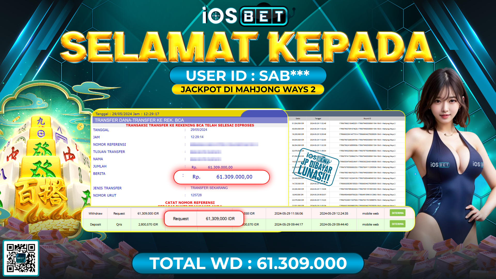 Bukti Pembayaran LUNAS SLOT GAMES GACOR Rp.61.309.000,-