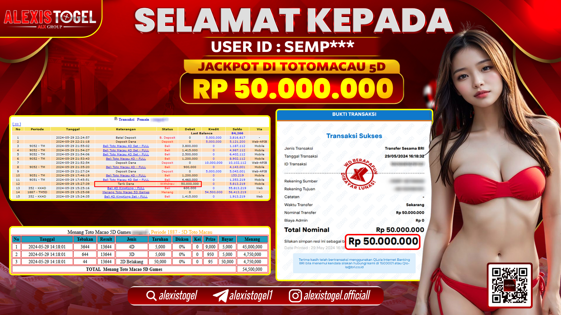 ALEXISTOGEL JACKPOT TOTO MACAU POOLS RP. 50.000.000 LUNAS