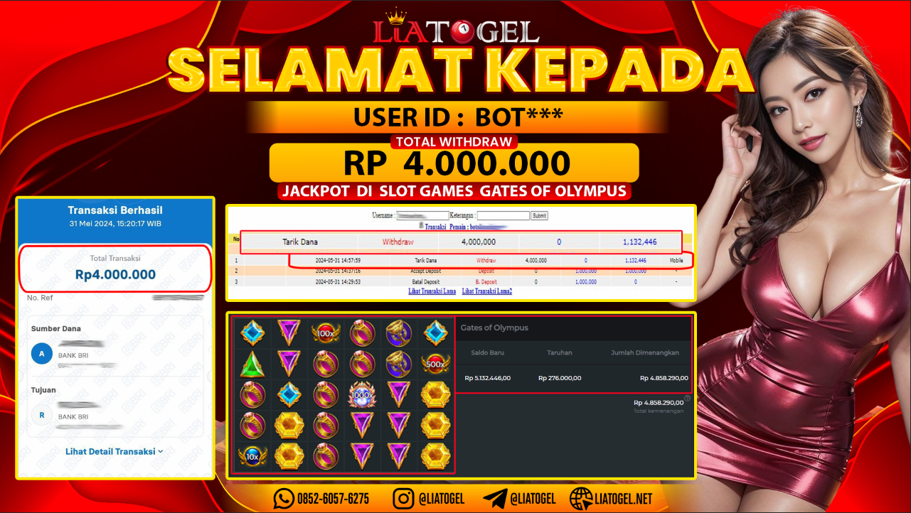 LIATOGEL - JACKPOT SLOT GAMES  GATES OF OLYMPUS RP 4.000.000,- LUNAS