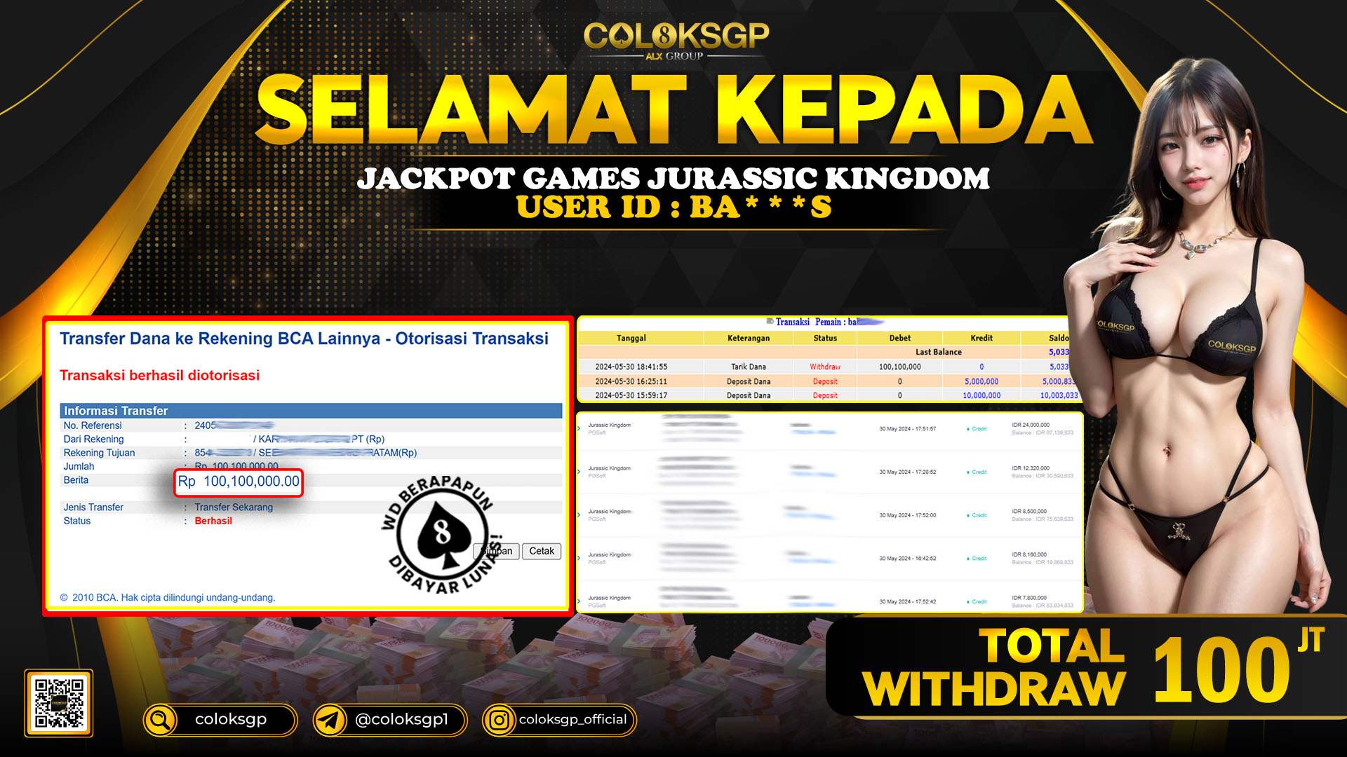 COLOKSGP JACKPOT SLOT GAMES RP 100.000.000 LUNAS