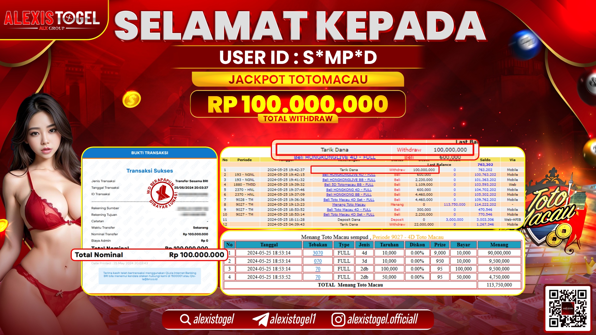 ALEXISTOGEL JACKPOT TOTO MACAU POOLS RP. 100.000.000 LUNAS