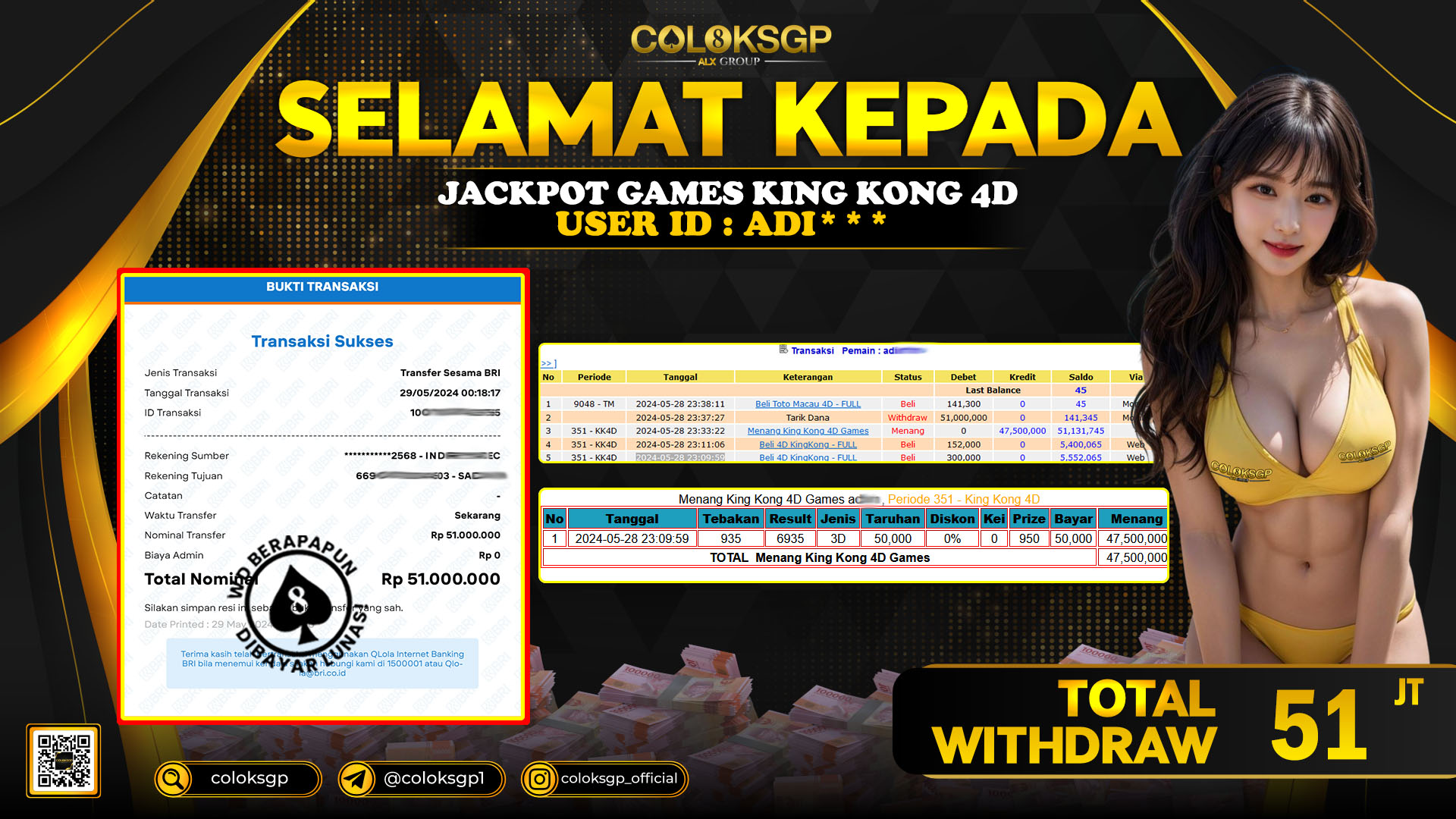 COLOKSGP JACKPOT KINGKONG 4D POOLS RP 51.000.000 LUNAS