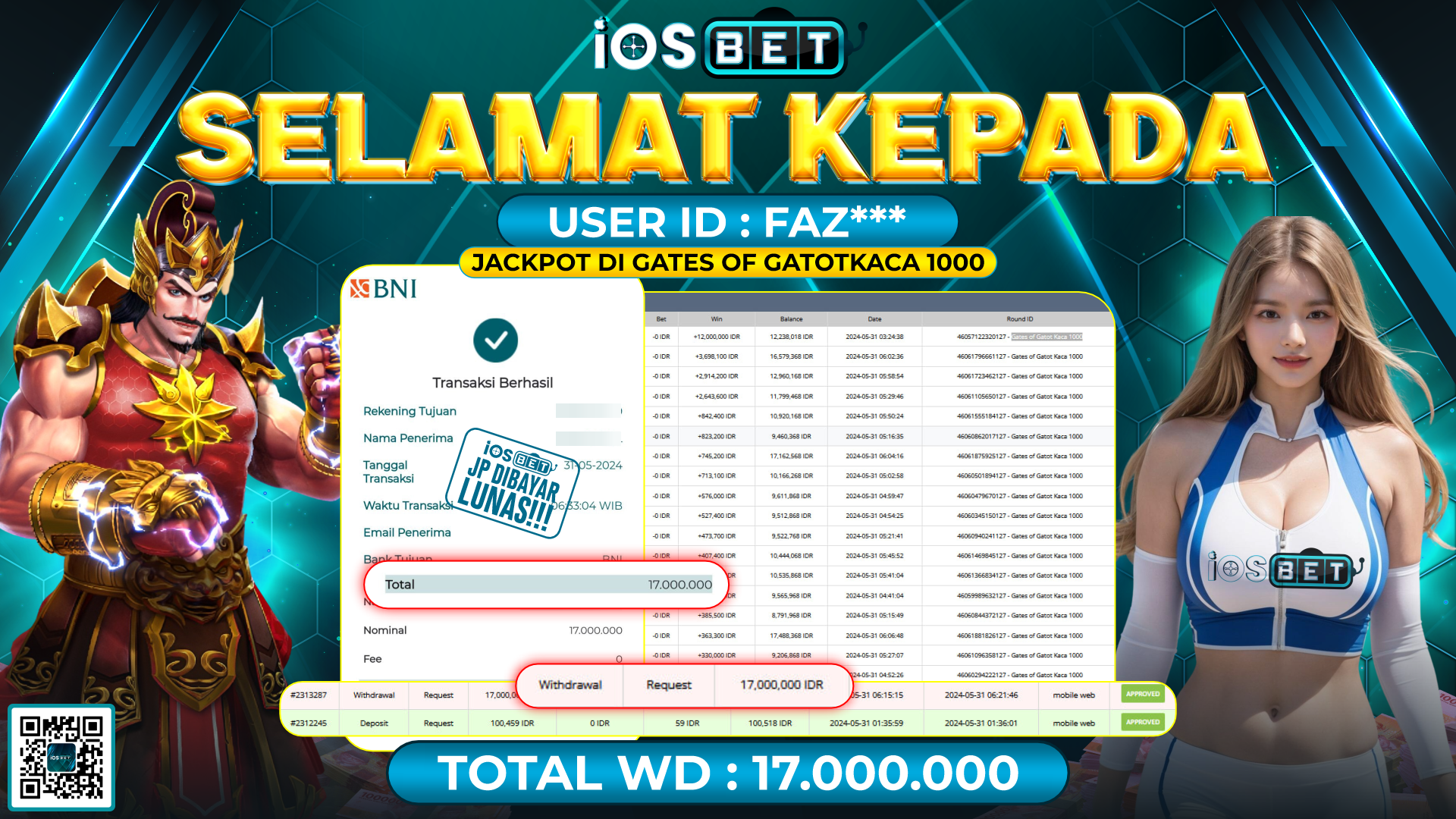 Bukti Pembayaran LUNAS SLOT GAMES GACOR Rp.17.000.000,-