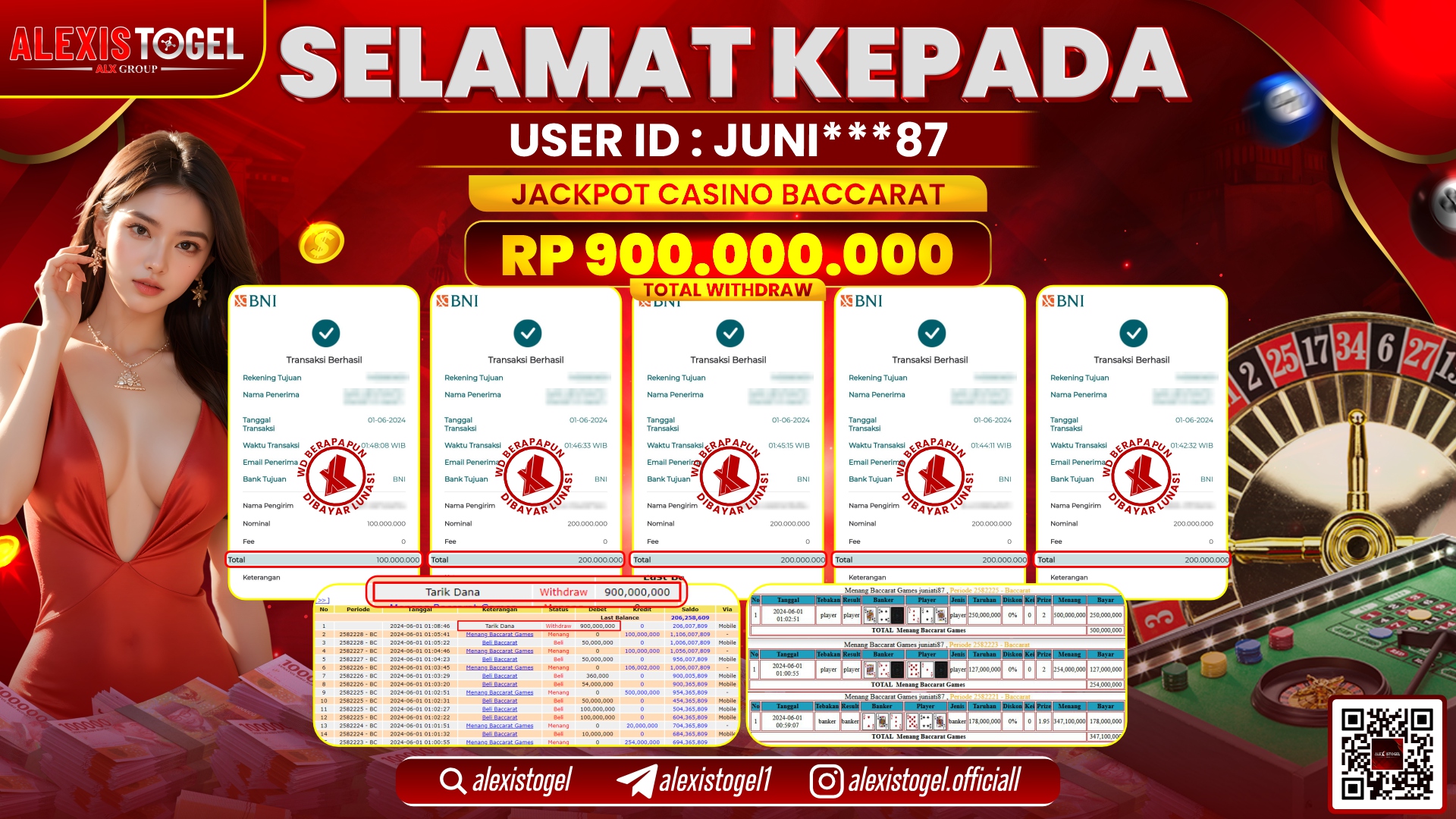 ALEXISTOGEL JACKPOT BACCARAT RP. 900.000.000 LUNAS