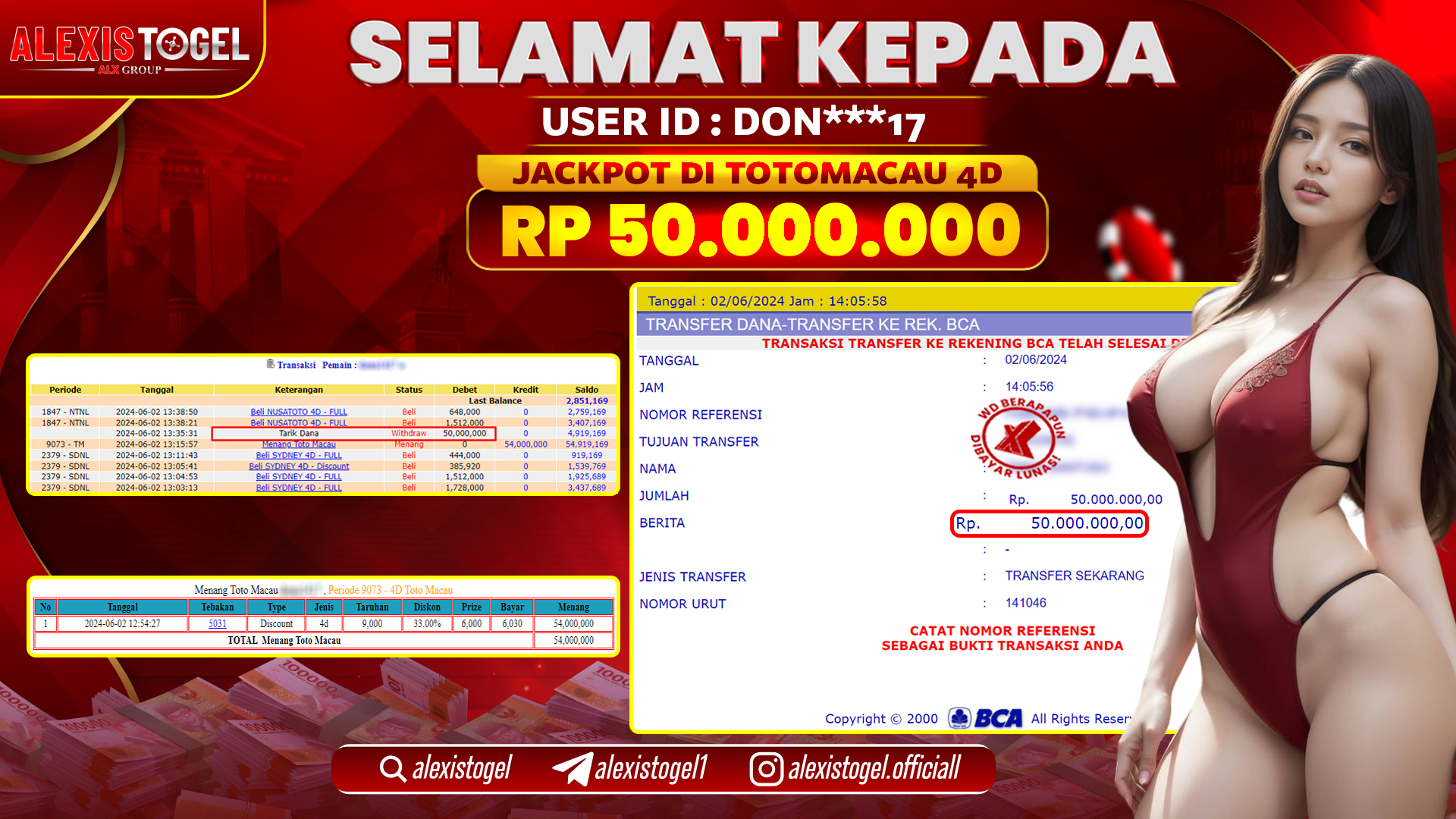 ALEXISTOGEL JACKPOT TOTOMACAU POOLS RP. 50.000.000 LUNAS