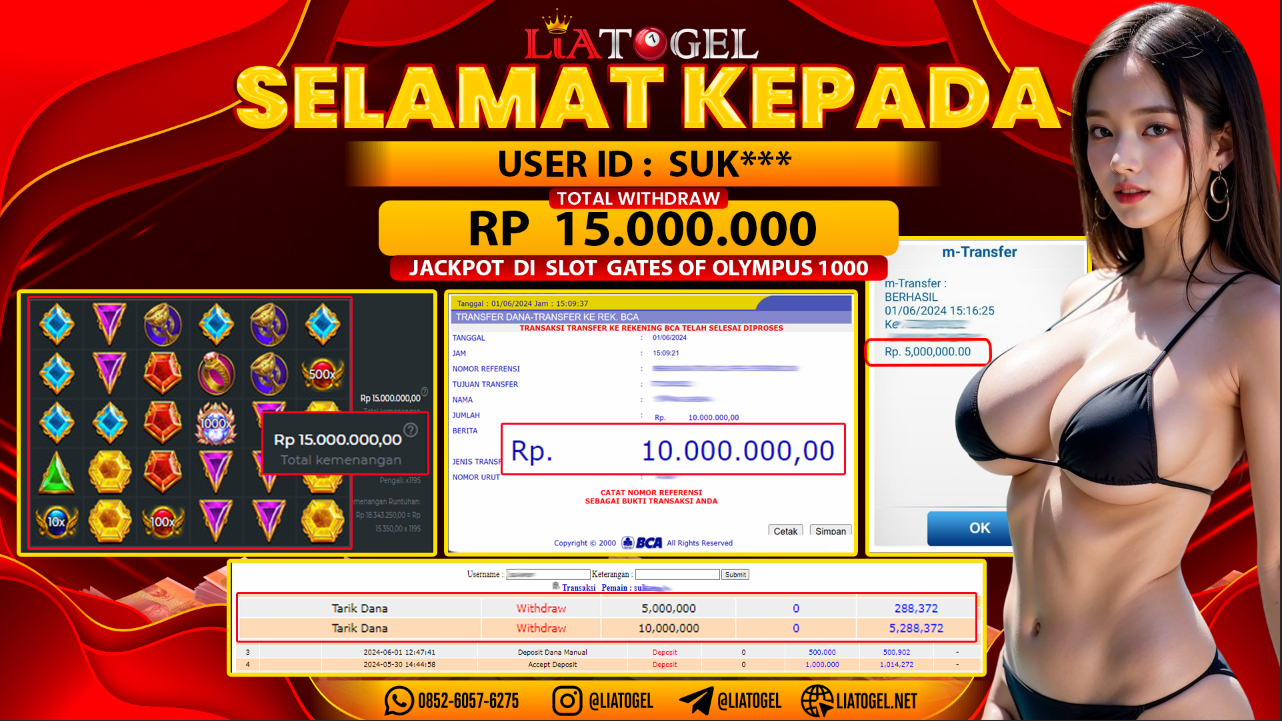 LIATOGEL - JACKPOT SLOT GATES OF OLYMPUS 1000 GAMES RP 15.000.000,- LUNAS