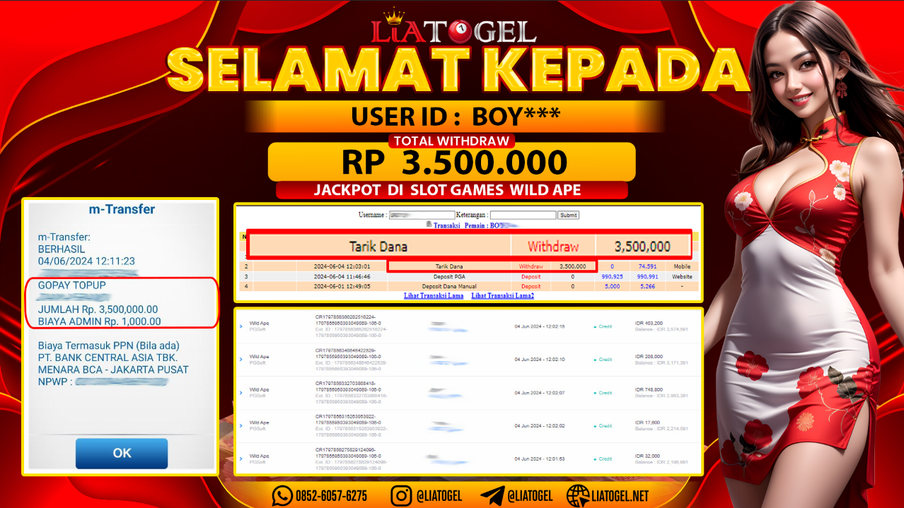 LIATOGEL - JACKPOT SLOT GAMES WILD APE RP 3.500.000,- LUNAS