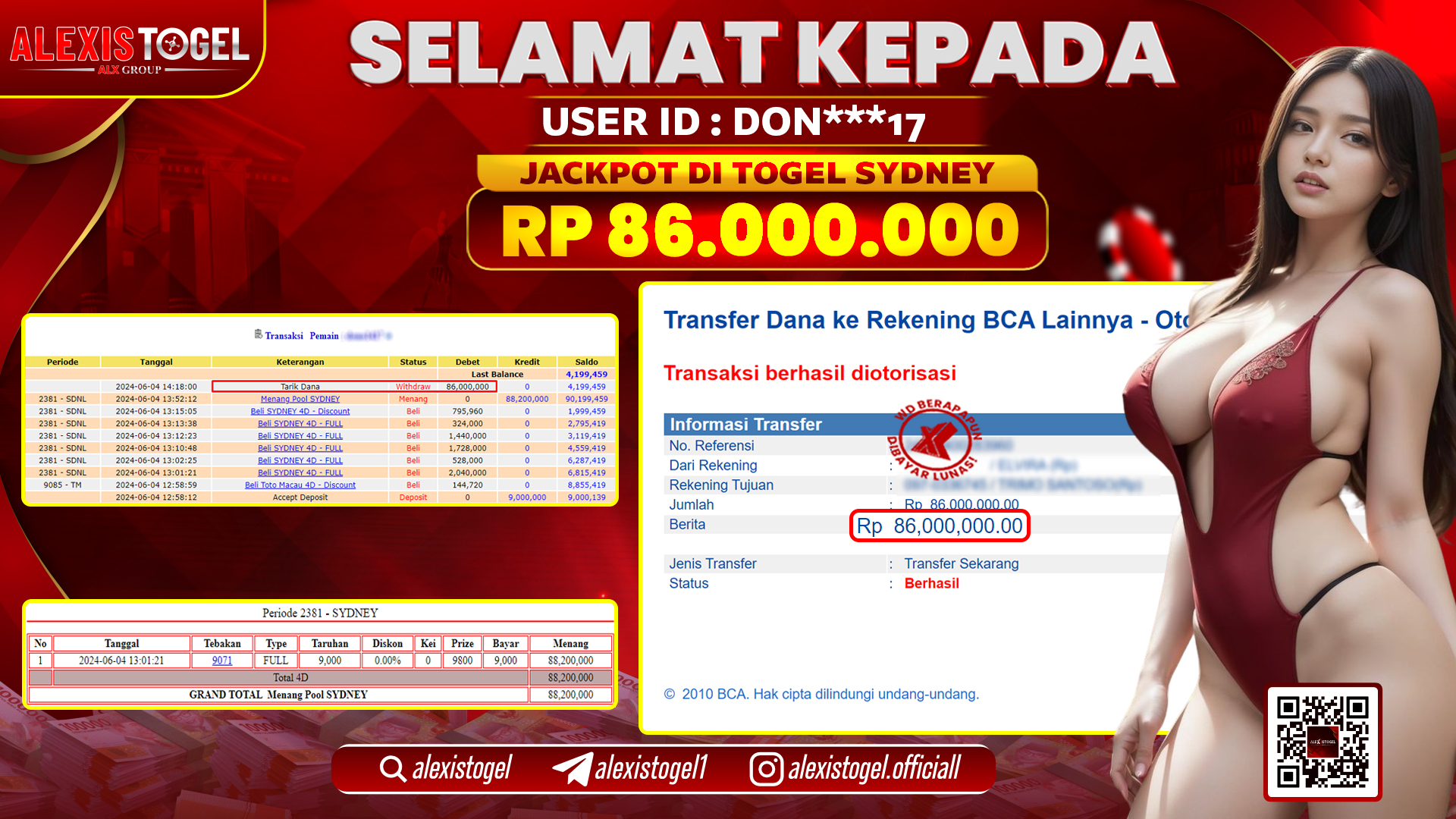 ALEXISTOGEL JACKPOT SYDNEY POOLS RP. 86.000.000 LUNAS