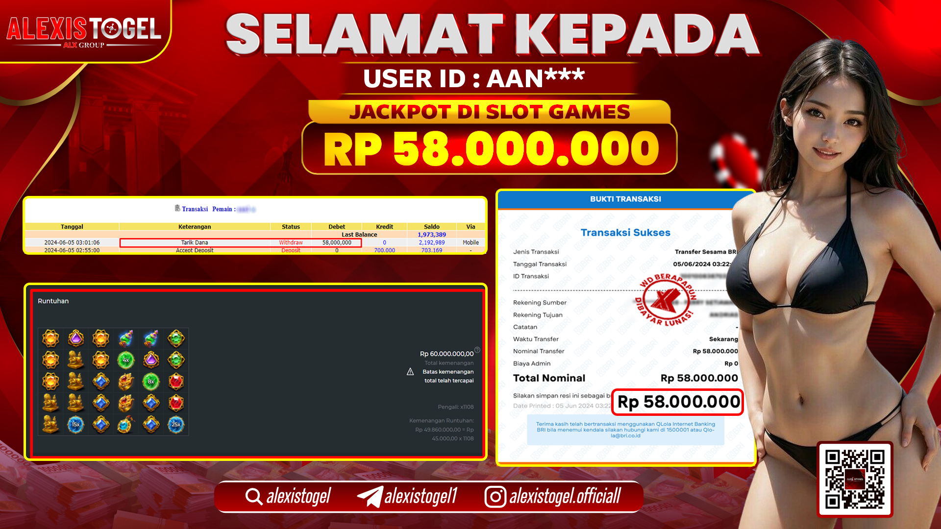 ALEXISTOGEL JACKPOT SLOT GAMES RP. 58.000.000 LUNAS