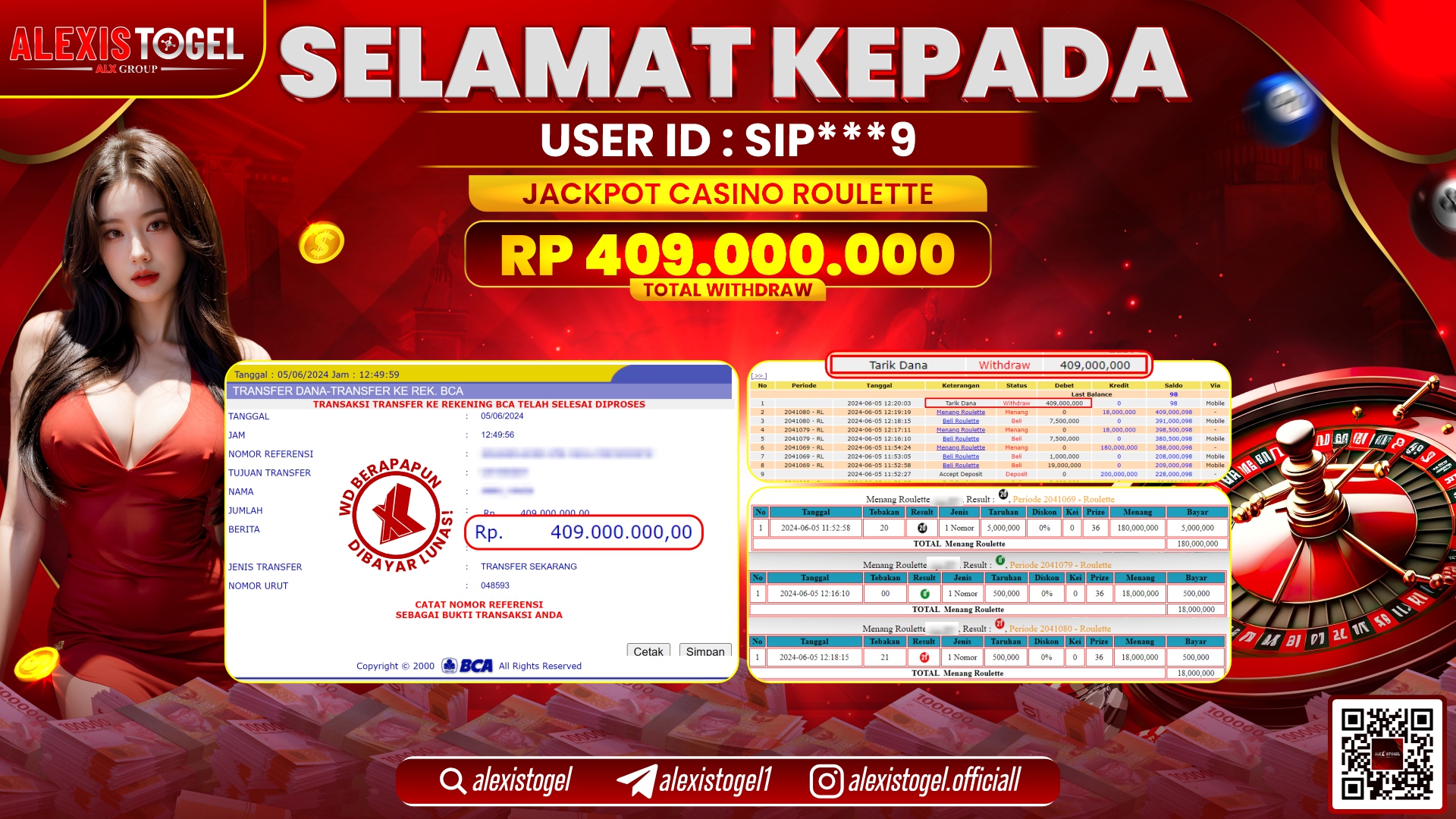 ALEXISTOGEL JACKPOT CASINO RP. 409.000.000 LUNAS