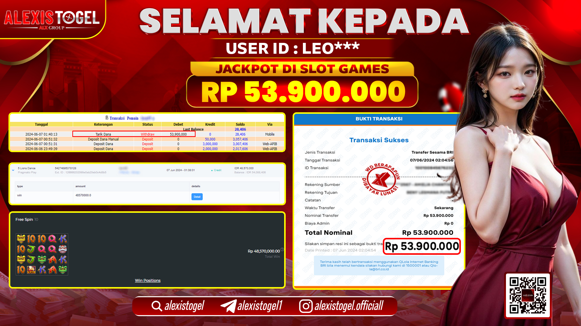 ALEXISTOGEL JACKPOT SLOT GAMES RP. 53.900.000 LUNAS