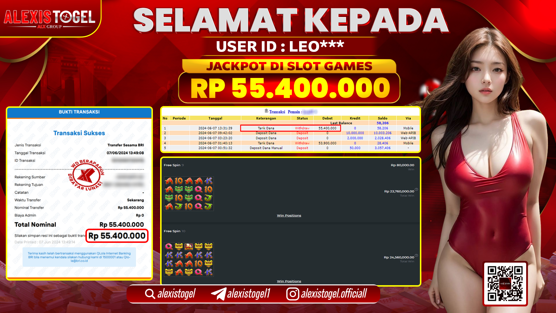 ALEXISTOGEL JACKPOT SLOT GAMES RP. 55.400.000 LUNAS