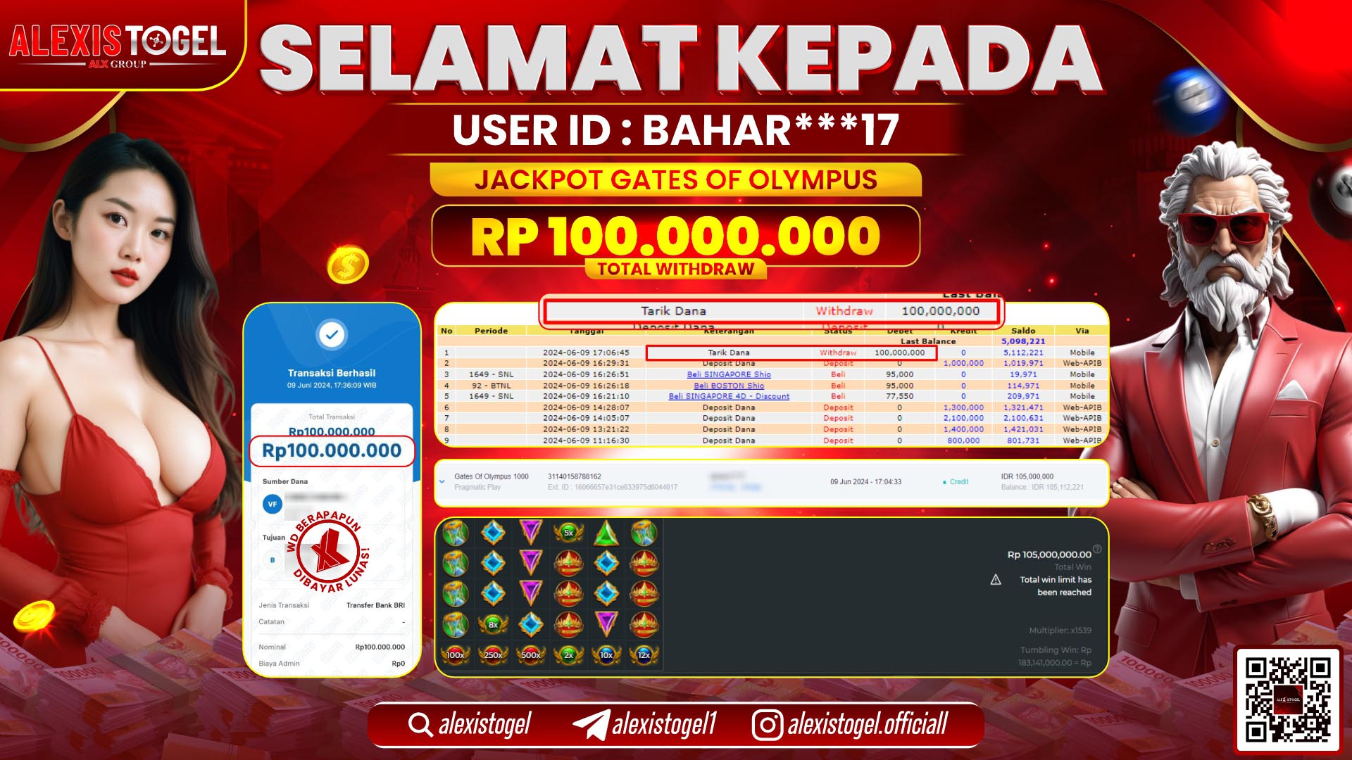 ALEXISTOGEL JACKPOT SLOT GAMES RP. 100.000.000 LUNAS