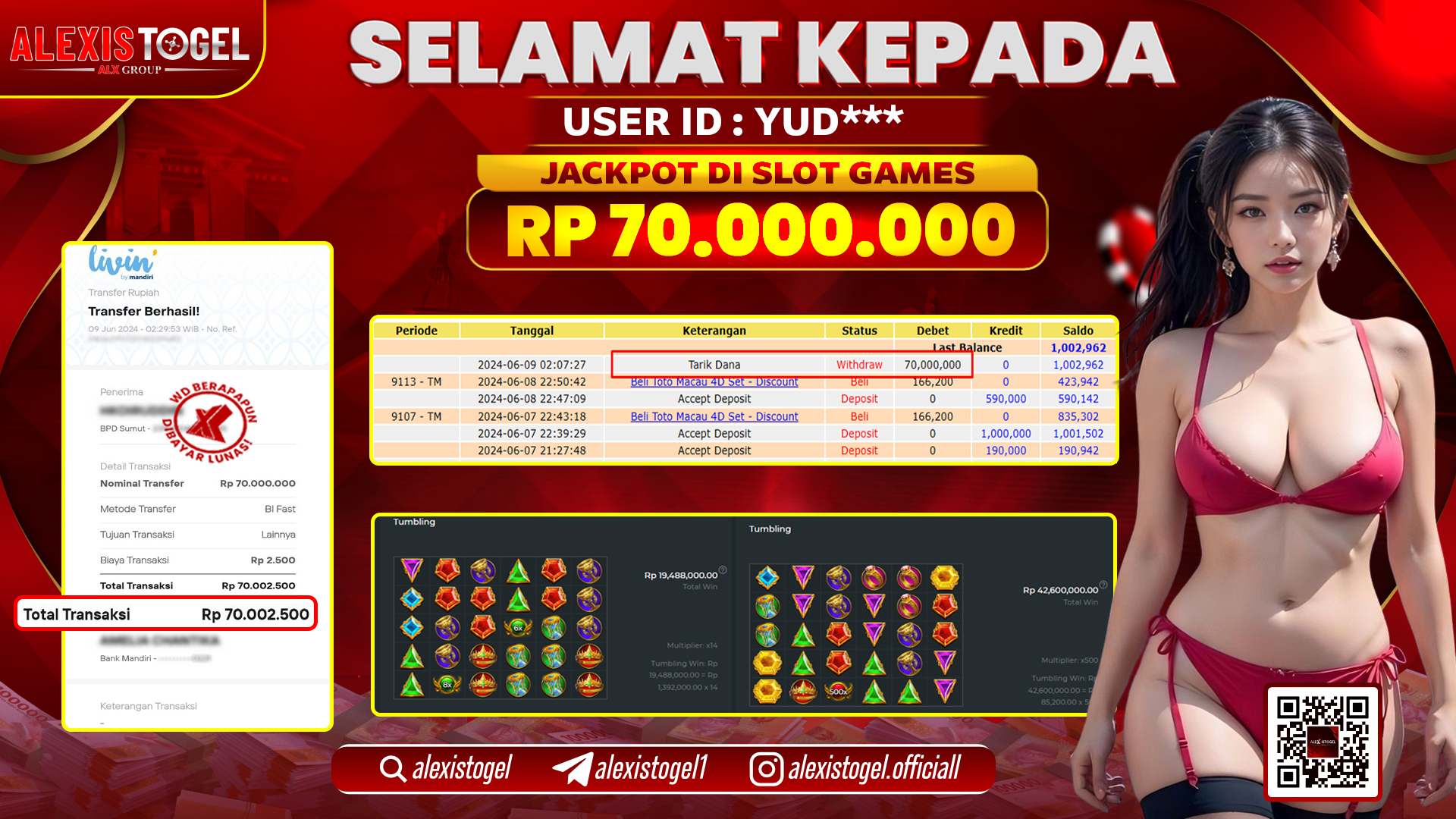 ALEXISTOGEL JACKPOT SLOT GAMES RP. 70.000.000 LUNAS