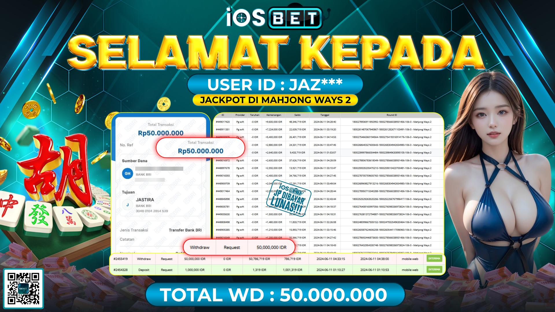 Bukti Pembayaran LUNAS SLOT GAMES GACOR Rp.50.000.000,-