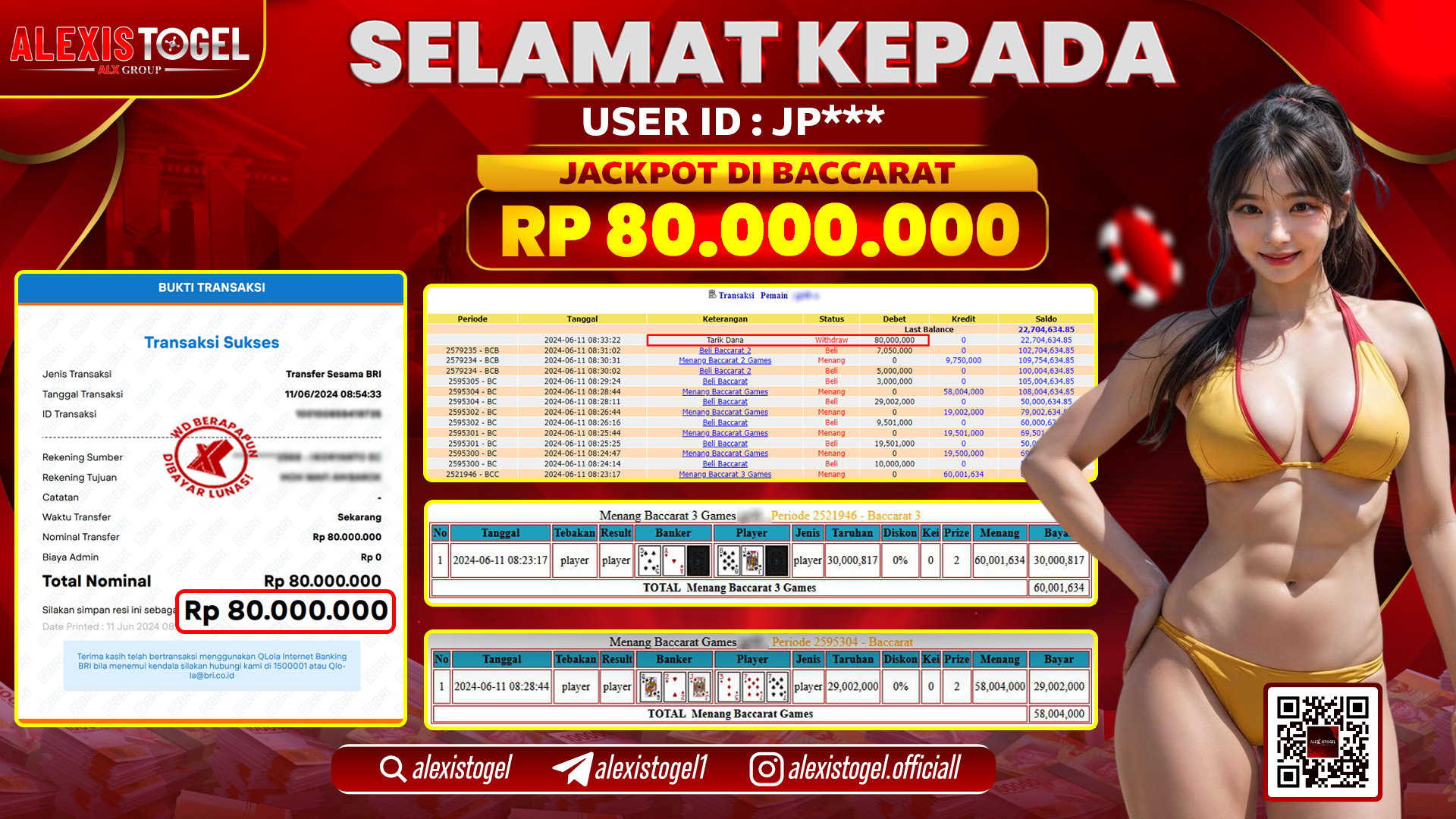 ALEXISTOGEL JACKPOT BACCARAT RP. 80.000.000 LUNAS