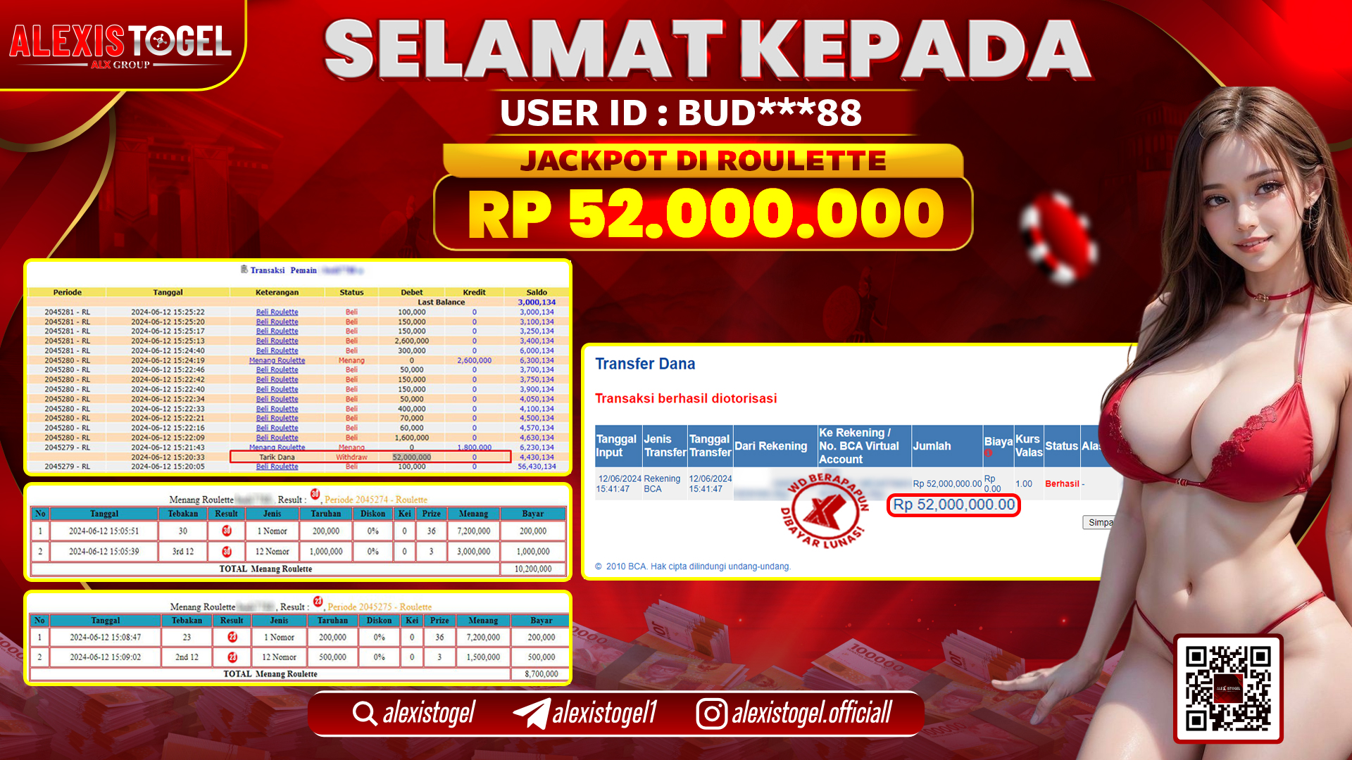 ALEXISTOGEL JACKPOT CASINO RP. 52.000.000 LUNAS
