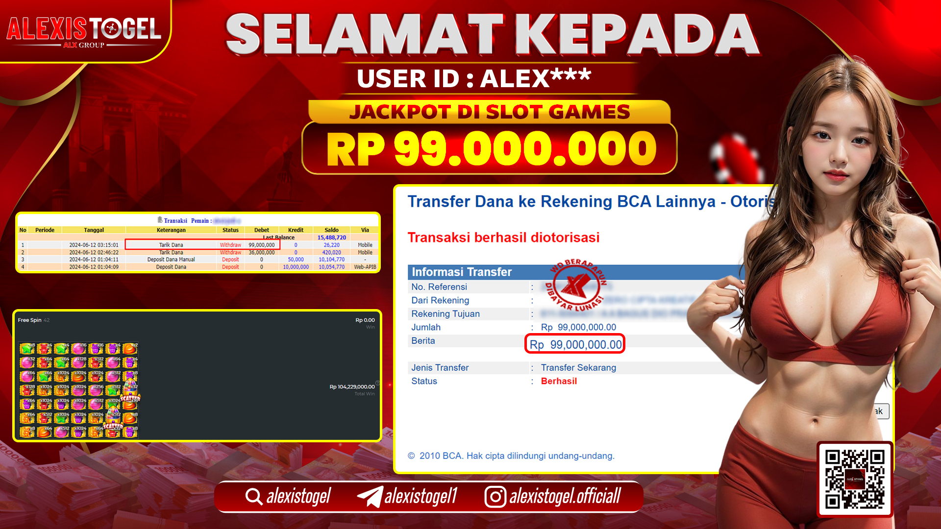 ALEXISTOGEL JACKPOT SLOT GAMES RP. 99.000.000 LUNAS