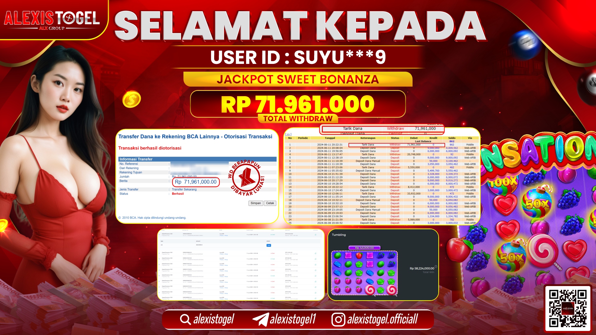 ALEXISTOGEL JACKPOT SLOT GAMES RP. 71.961.000 LUNAS