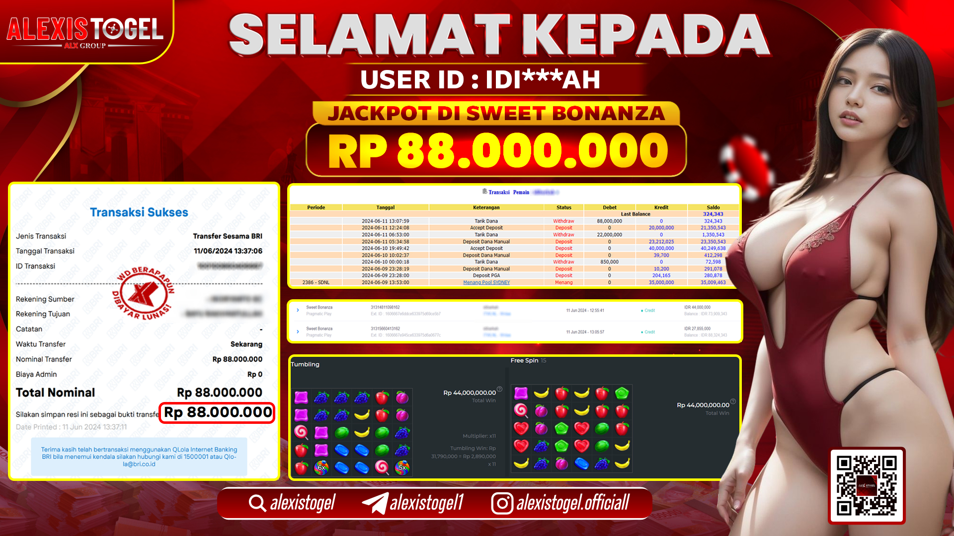 ALEXISTOGEL JACKPOT SLOT GAMES RP. 88.000.000 LUNAS
