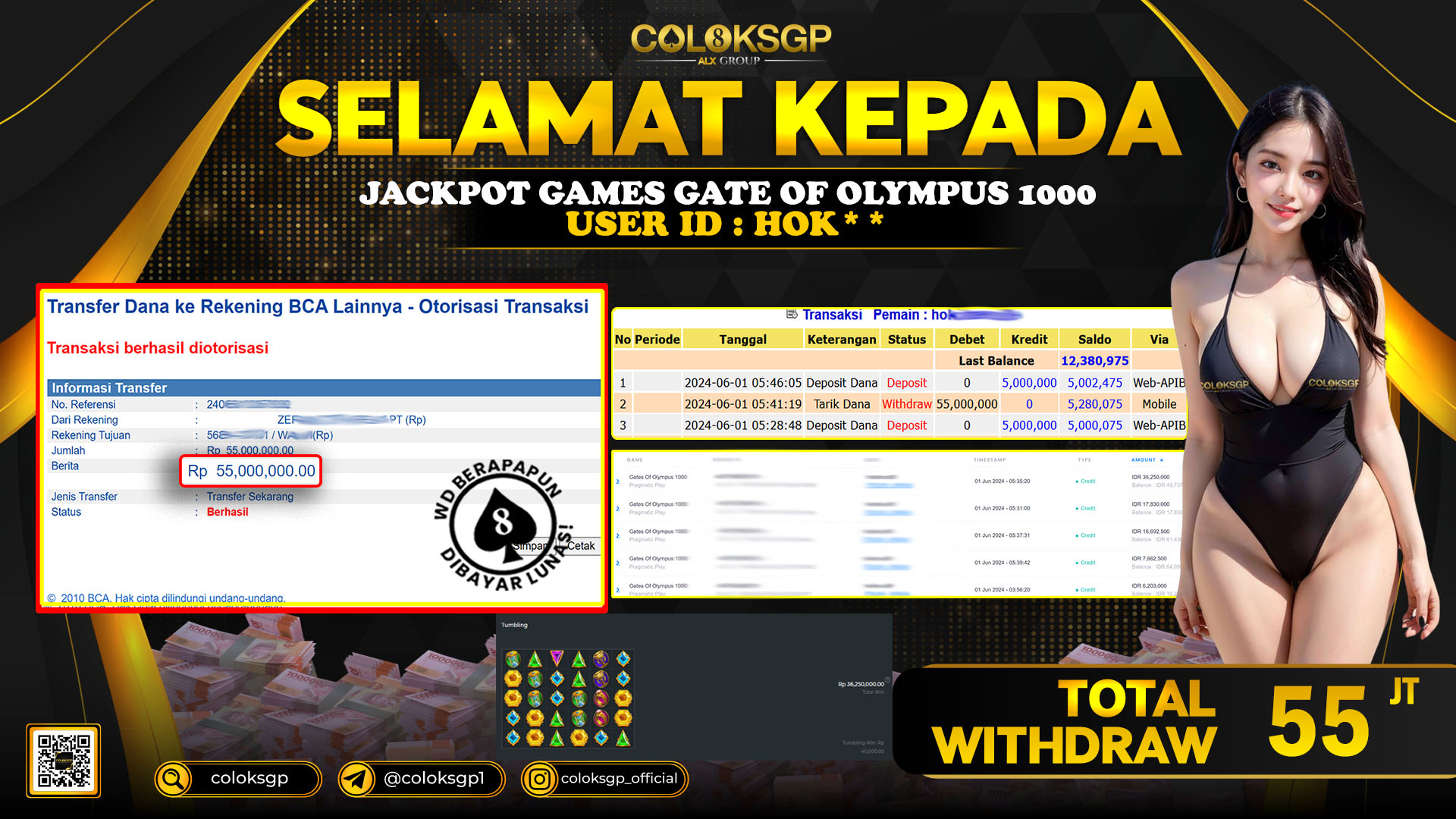COLOKSGP JACKPOT SLOT GAMES RP 55.000.000 LUNAS