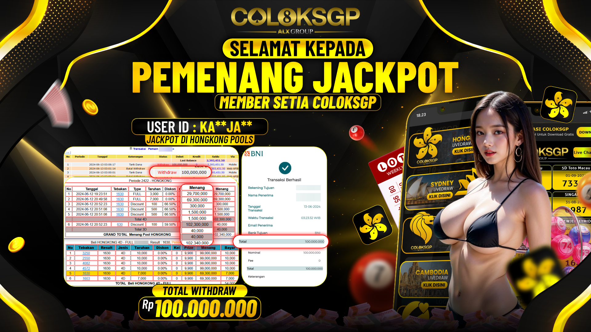 COLOKSGP JACKPOT HONGKONG POOLS RP 100.000.000 LUNAS