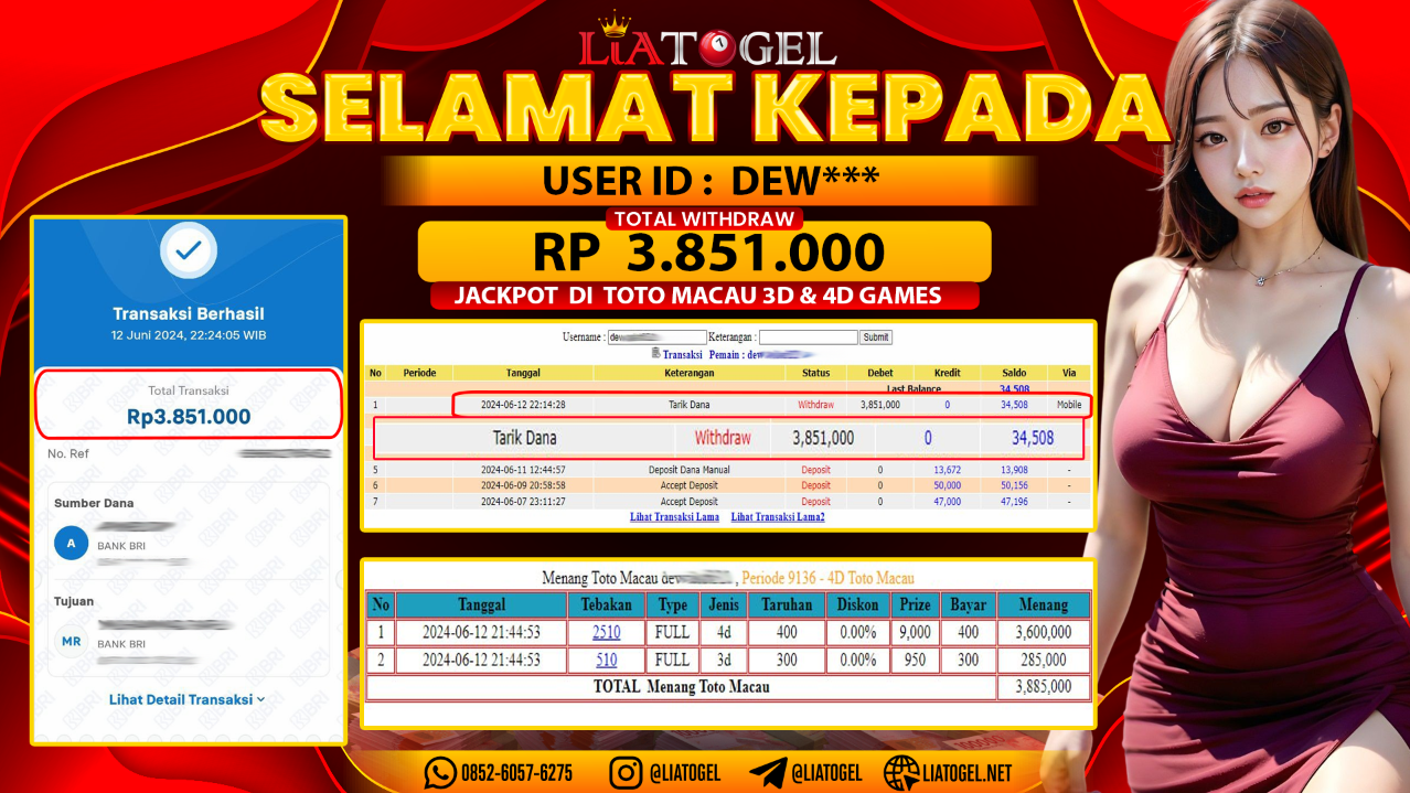 LIATOGEL - JACKPOT TOTO MACAU 3D & 4D GAMES  RP 3.851.000,- LUNAS