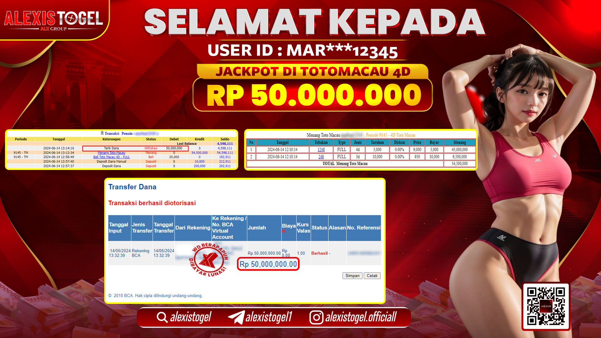ALEXISTOGEL JACKPOT TOTOMACAU POOLS RP. 50.000.000 LUNAS