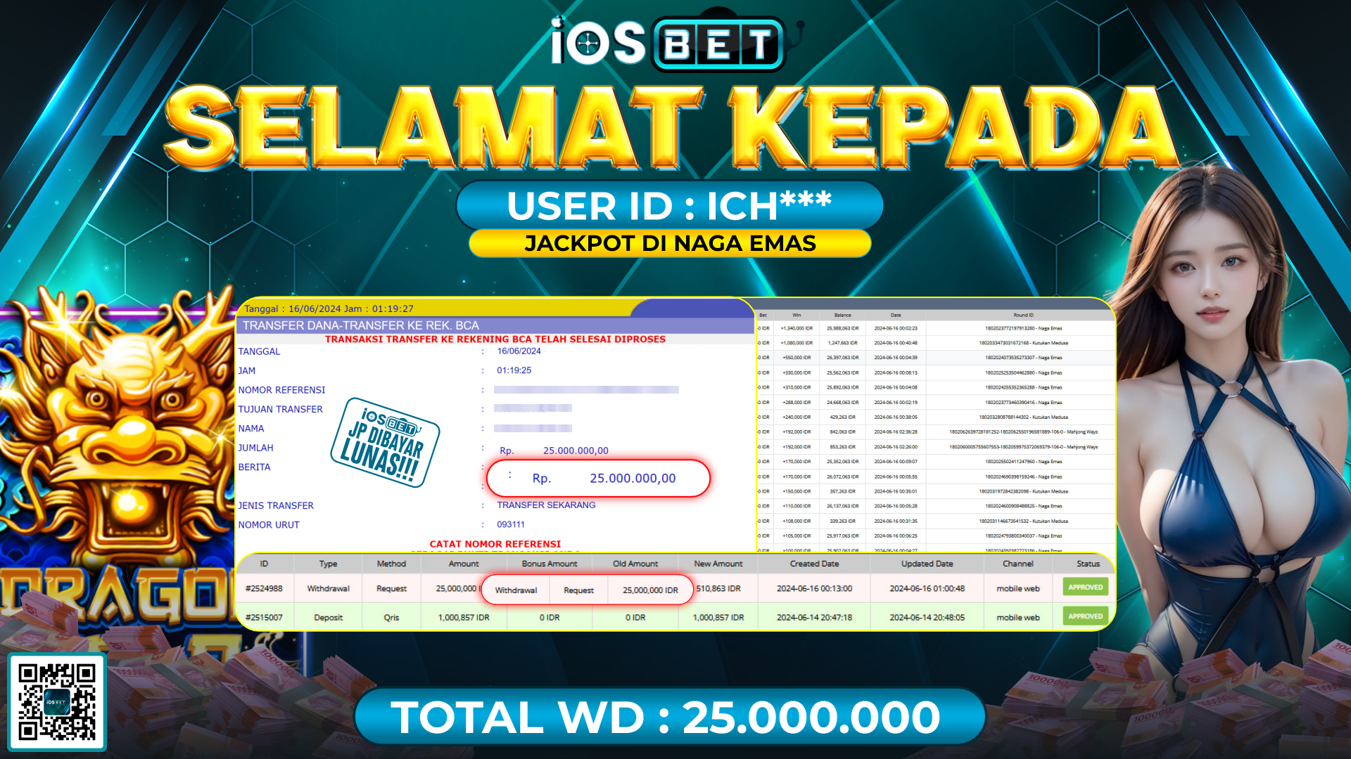 Bukti Pembayaran LUNAS SLOT GAMES GACOR Rp.25.000.000,-